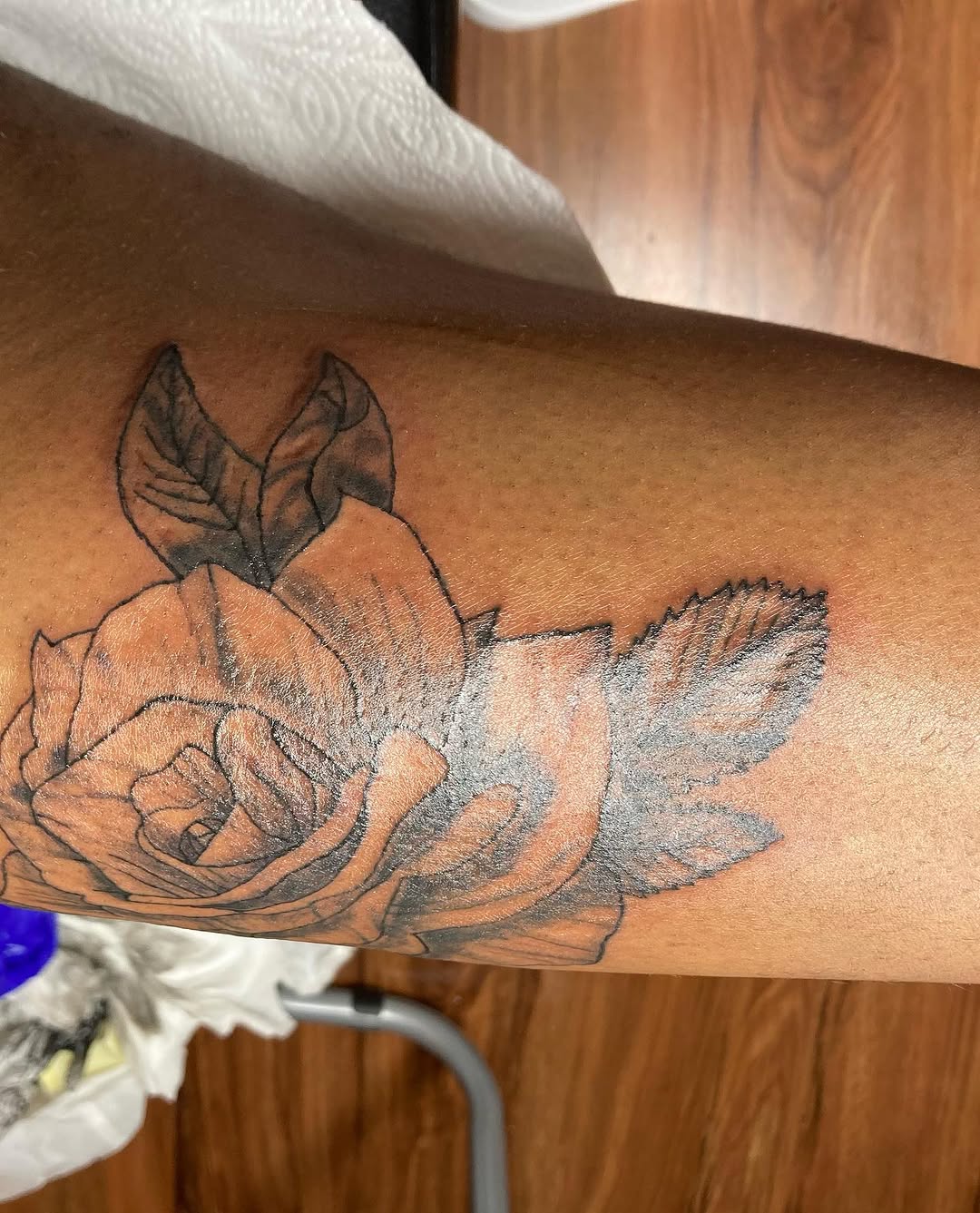 Rose dotwork tattoo on the forearm by CmoreInk