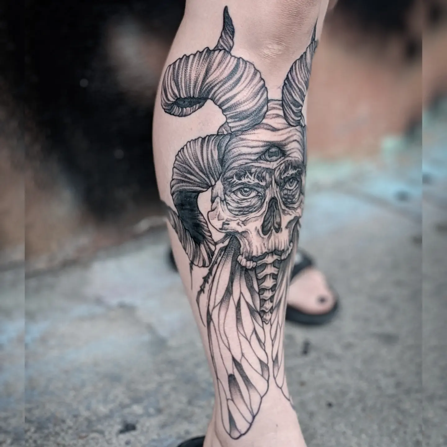 Ram skull realism tattoo on the forearm by Gail Howard Perry III