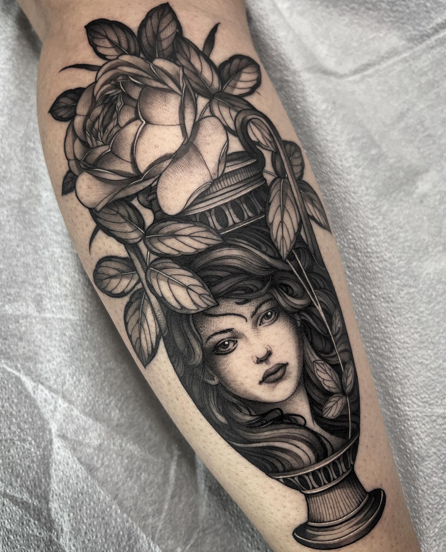 Tattoo by @squirestrahan — black_and_grey, realism