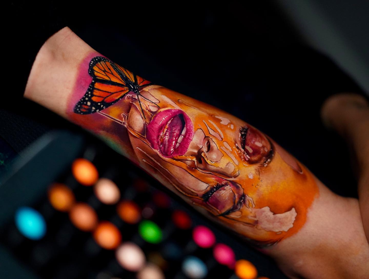Woman's face realism tattoo on the forearm by Alejandro Rojas