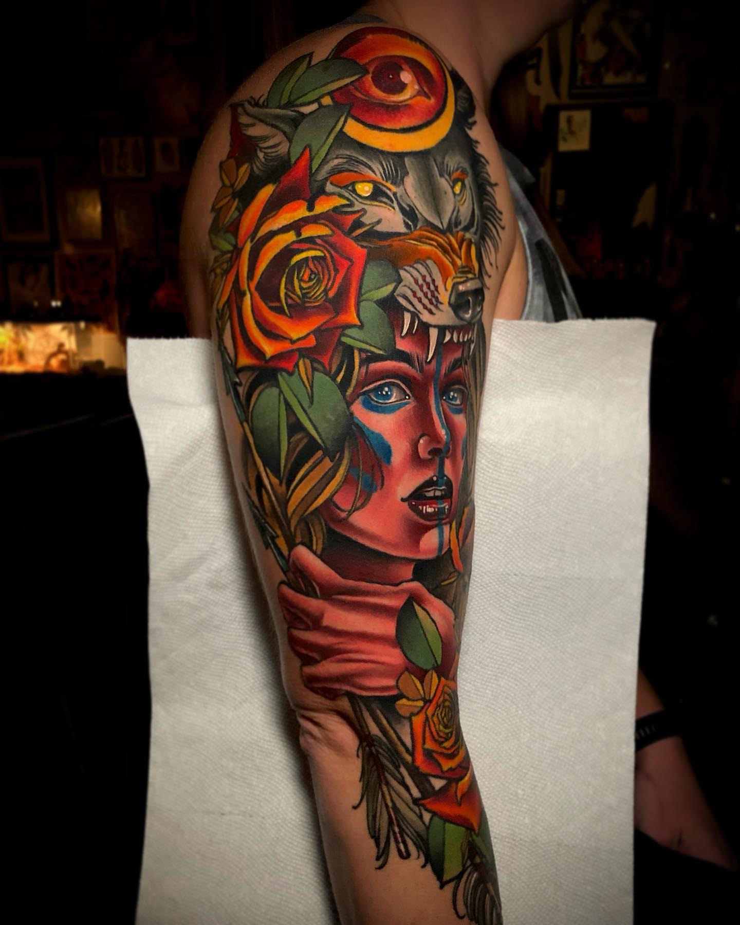Woman with wolf realism tattoo on the forearm by π΅πππ πΎπππππππ, Penndel, Pennsylvania