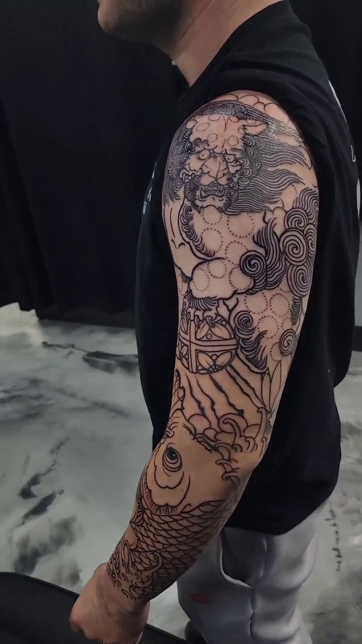 Koi fish and dragon sleeve japanese irezumi tattoo by James Vaughn