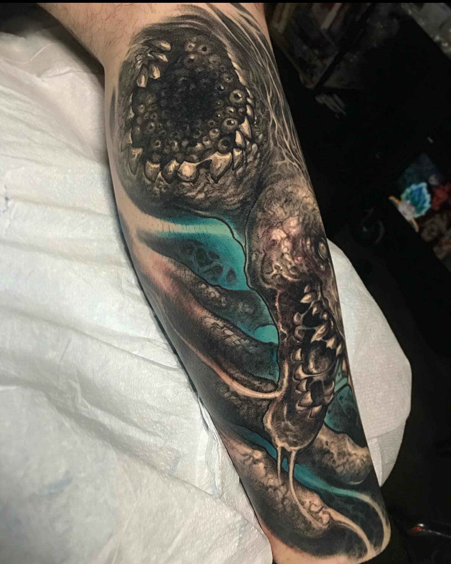 Serpent realism tattoo on the forearm by Brandon Herrera