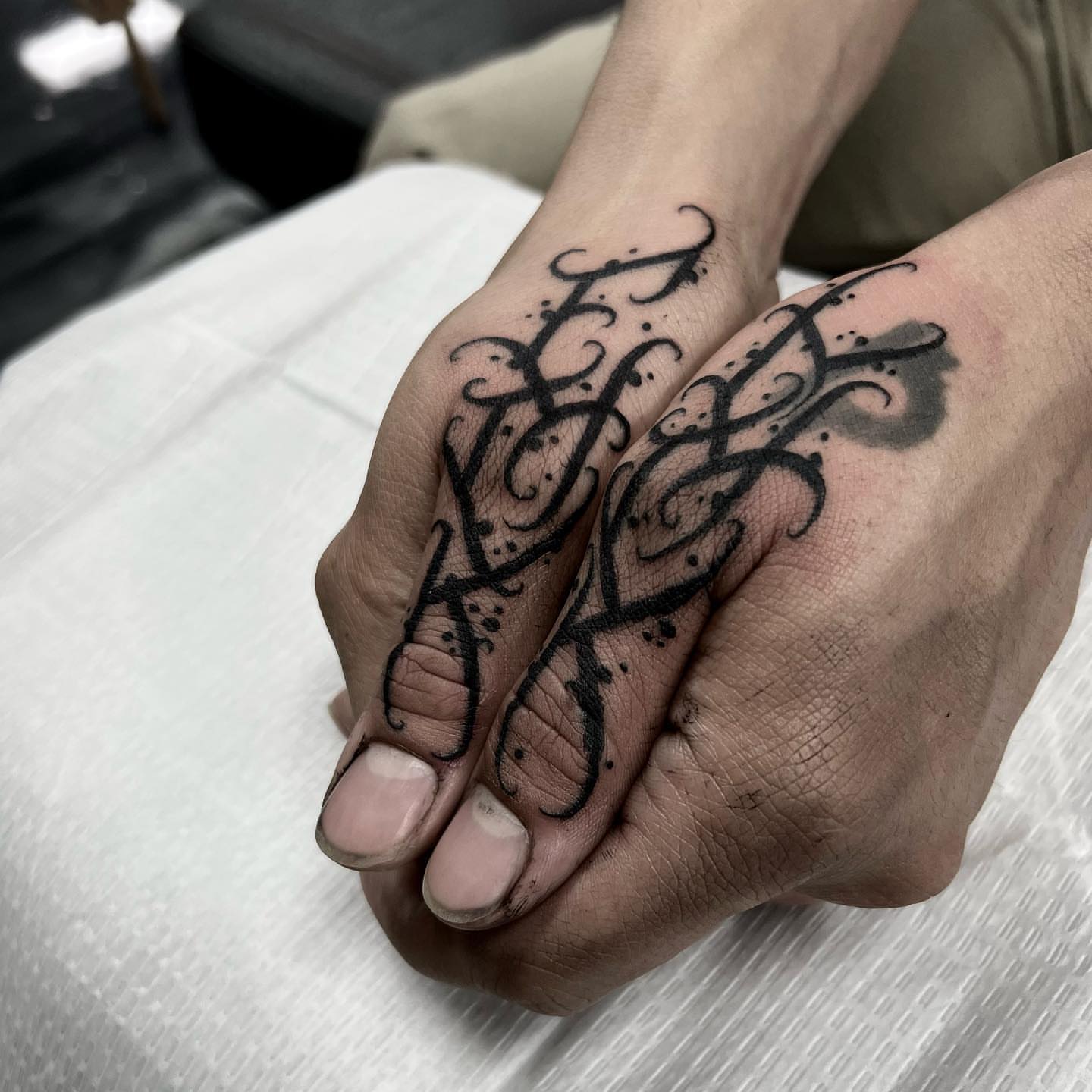 Script lettering lettering script tattoo on the hand by James Foltz