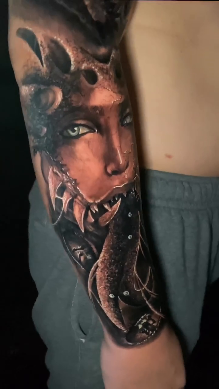 Tattoo by @truepigments — dark_realism, black_and_grey