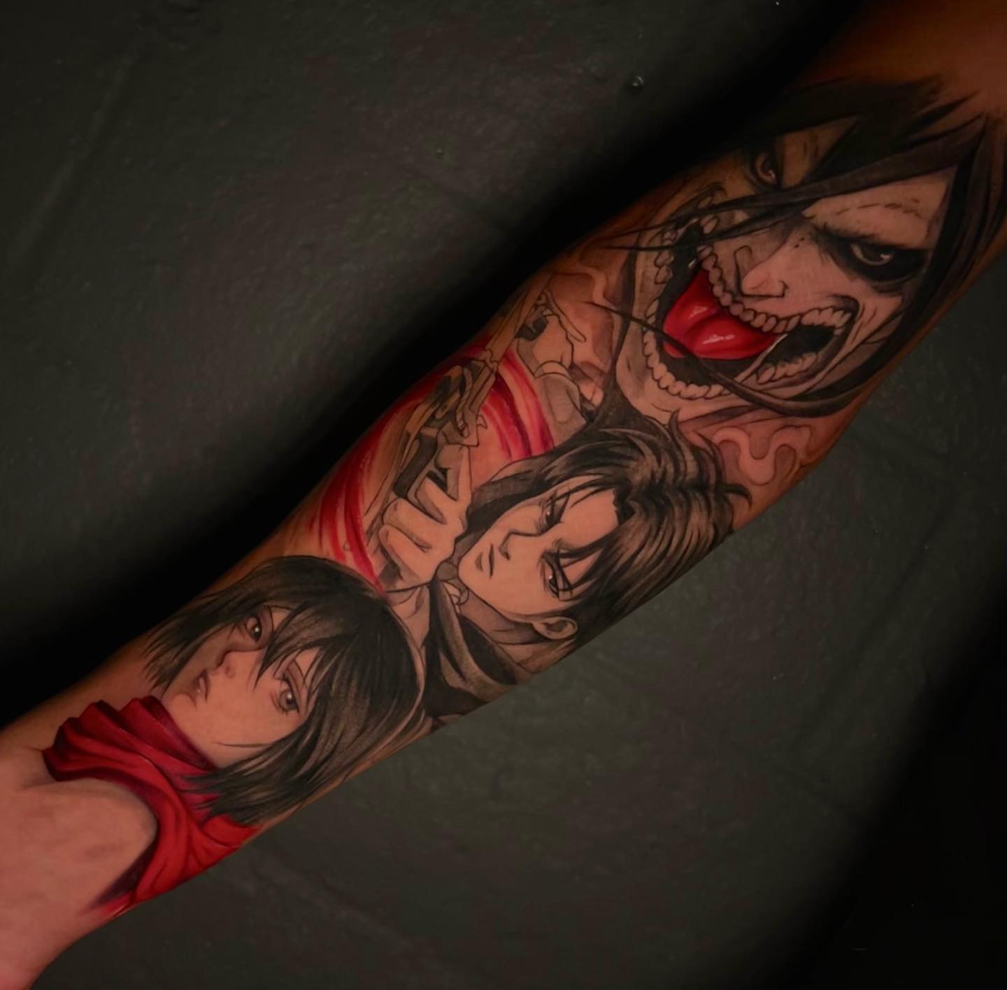 Anime characters anime tattoo on the forearm by emi