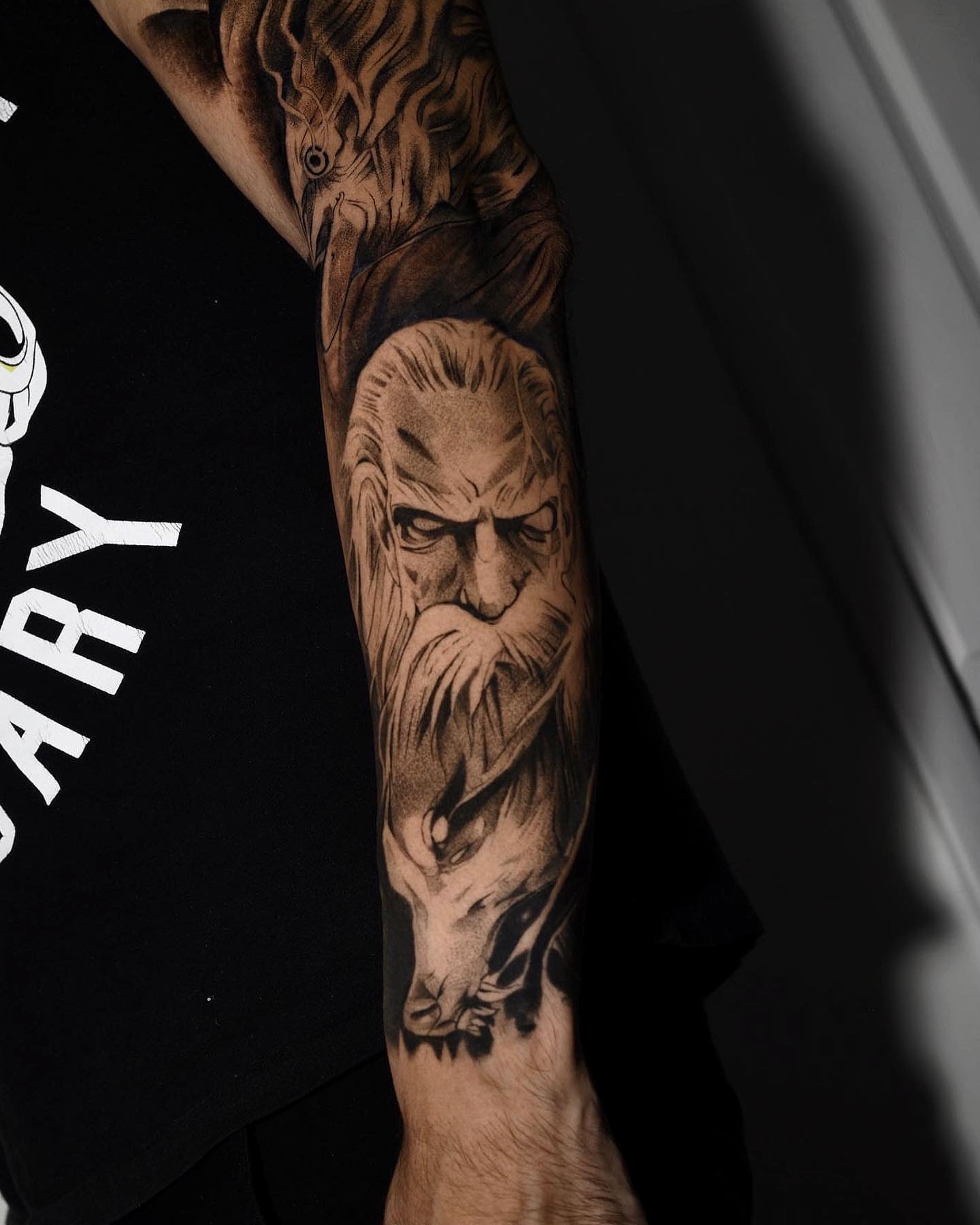 Ancient man realism tattoo on the forearm by Javier Ramos