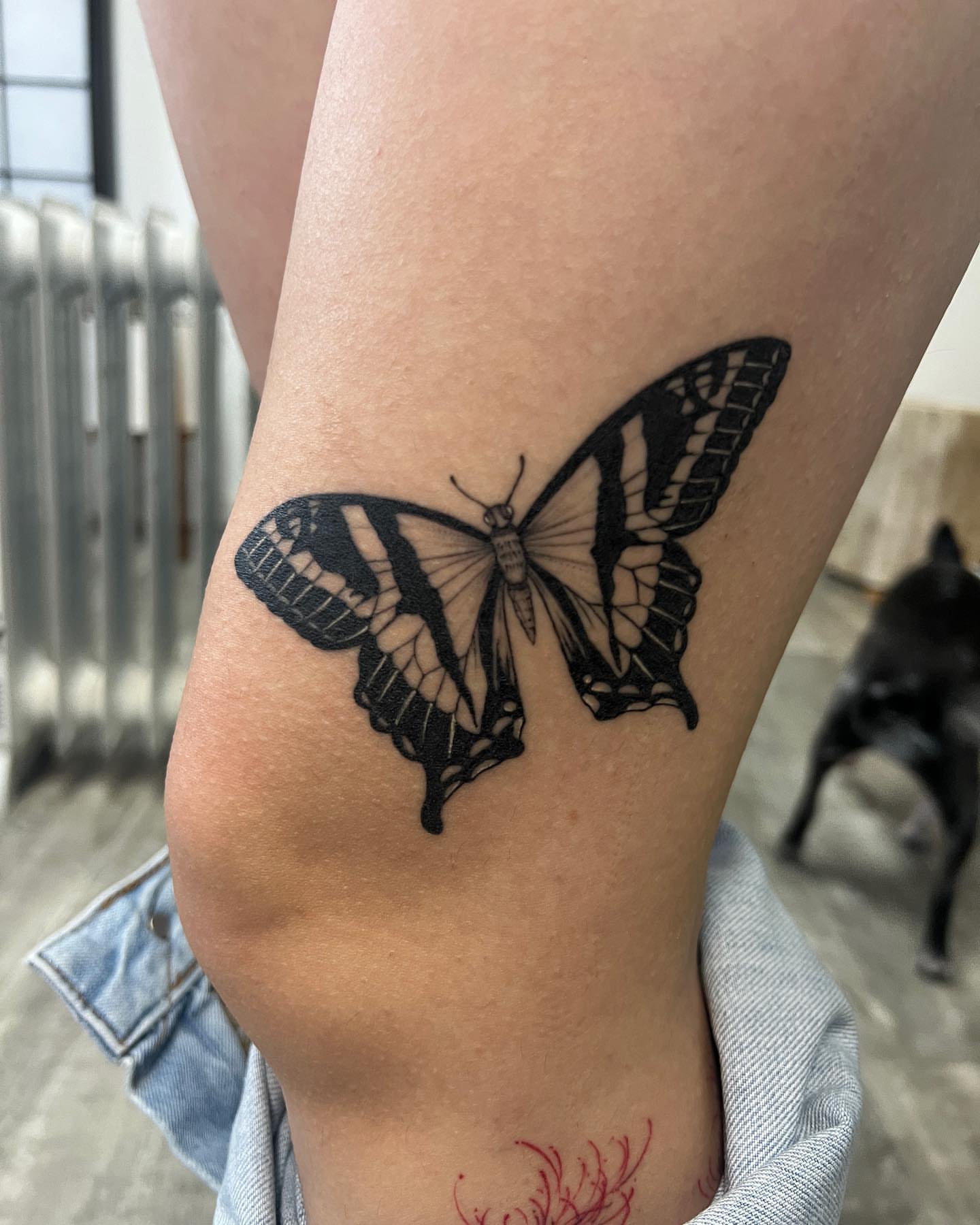 Butterfly black and grey tattoo on the forearm by See See : botanical tattoo artist :