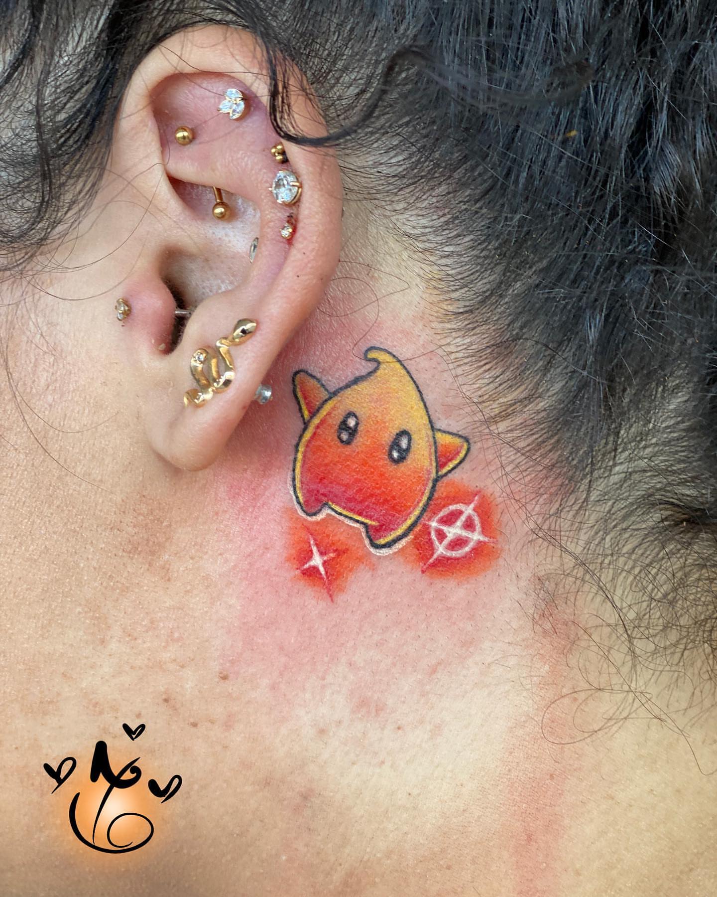 Pac-man ghost new school tattoo on the neck by Keyon J