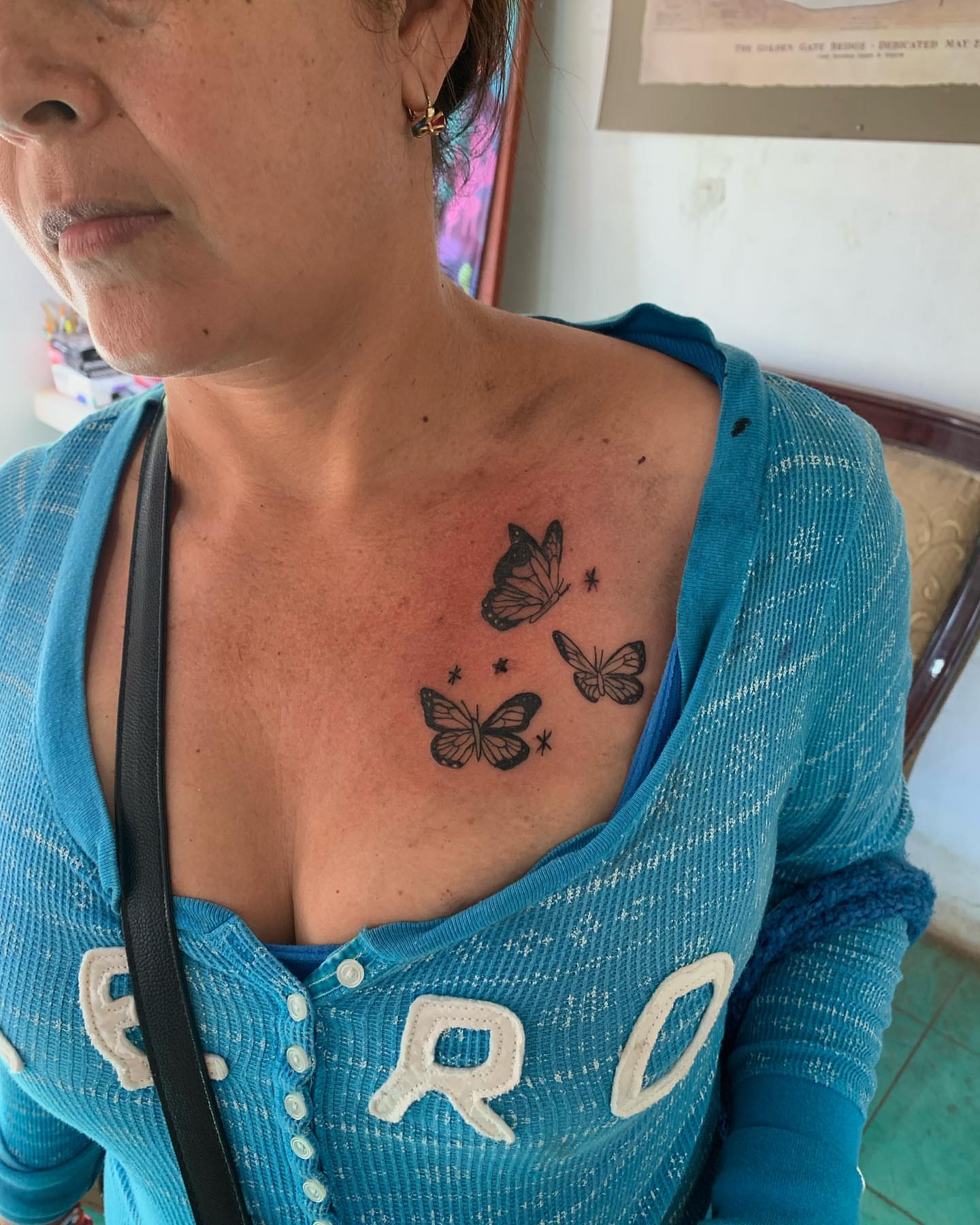 Butterflies black and grey tattoo on the chest by El Zepa