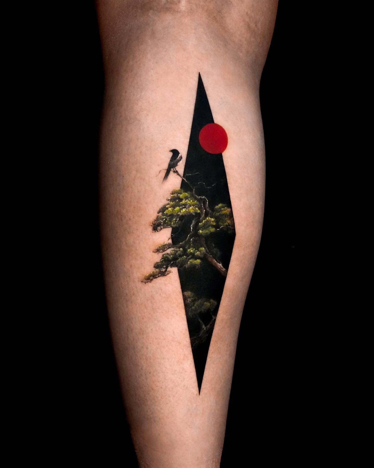 Bird and tree japanese irezumi tattoo on the forearm by Rizn