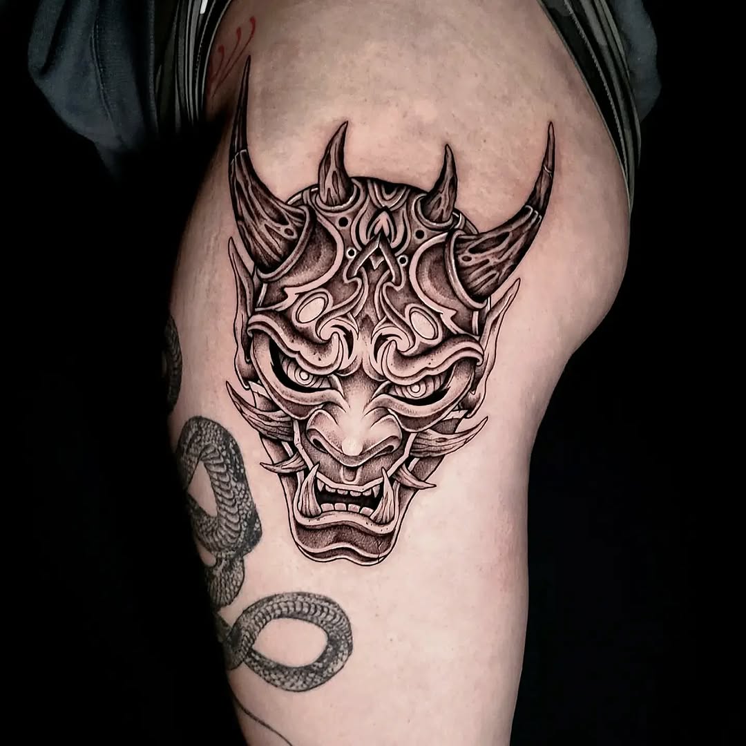 Tattoo by @sydneypaigetattoos — japanese_irezumi, black_and_grey