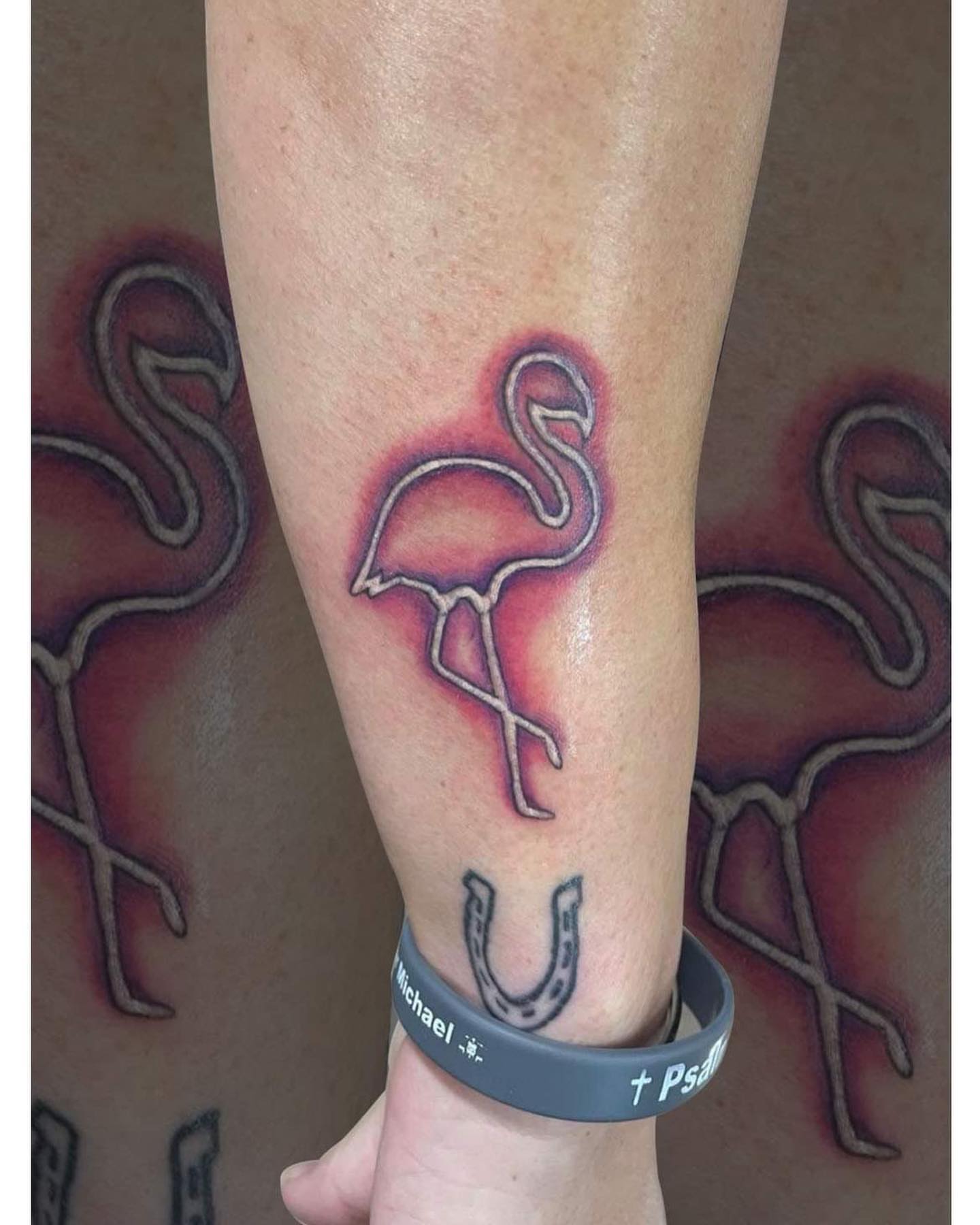 Flamingo realism tattoo on the forearm by Nick Harrison, Dayton, Ohio