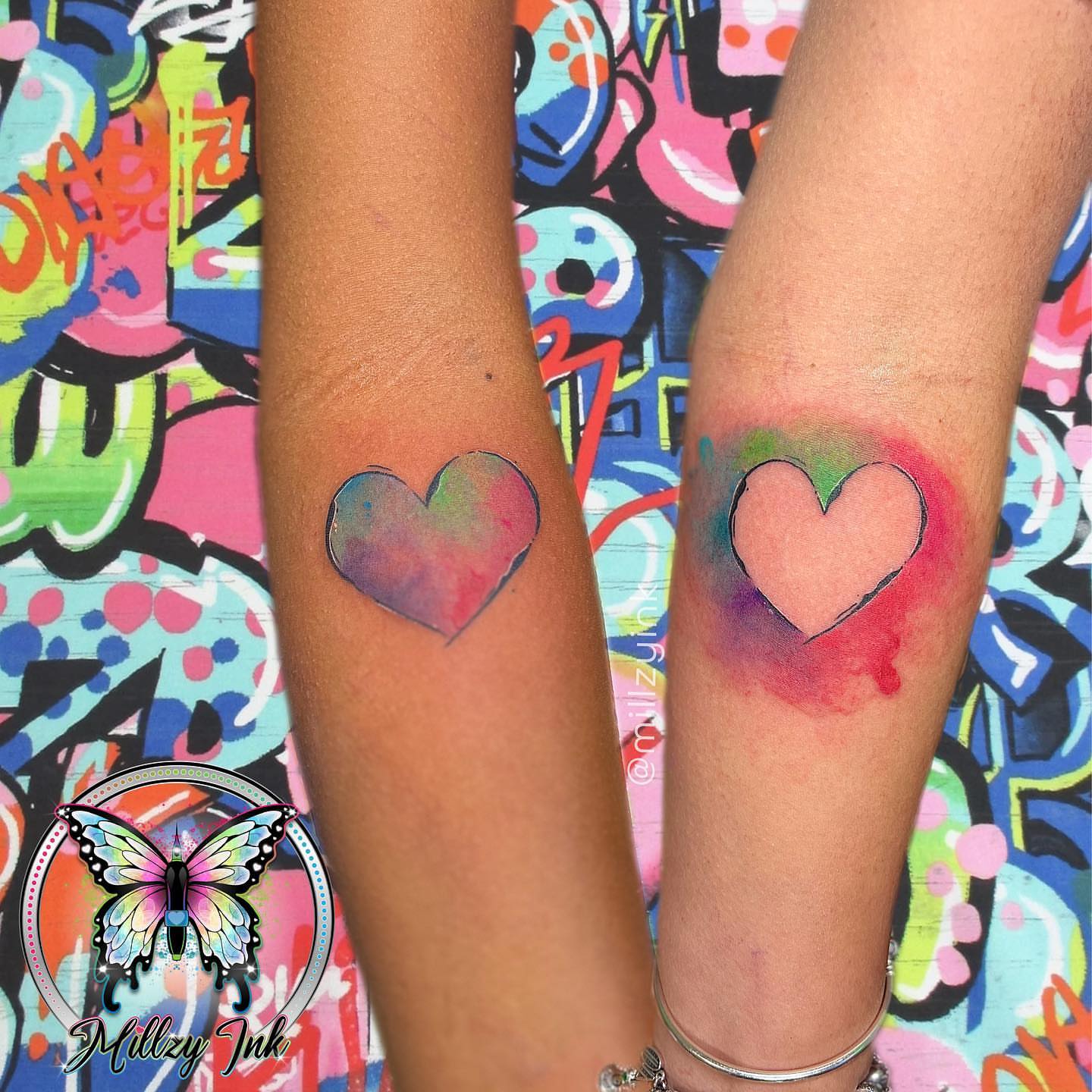 Watercolor heart watercolor tattoo on the forearm by Your Virginia Tattoo Bestie🫶🏽