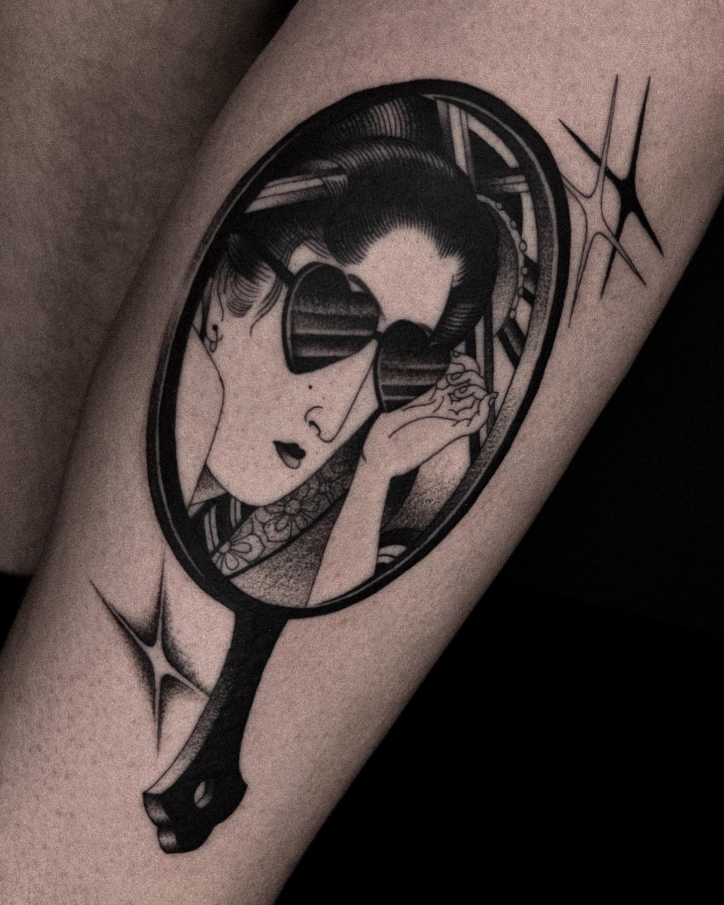 Geisha dotwork tattoo on the forearm by David Ha