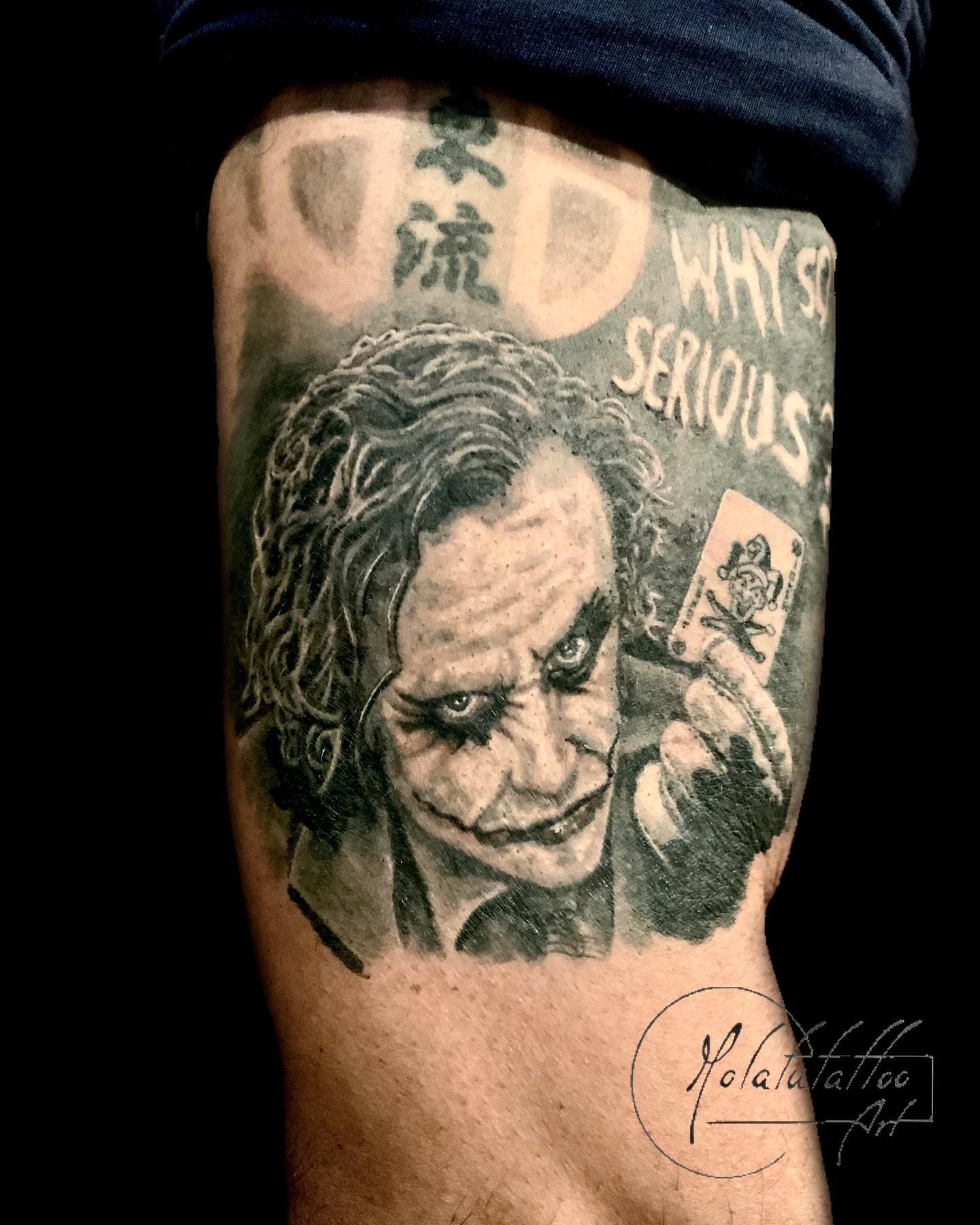 Joker realism tattoo on the forearm by Molatutattoo