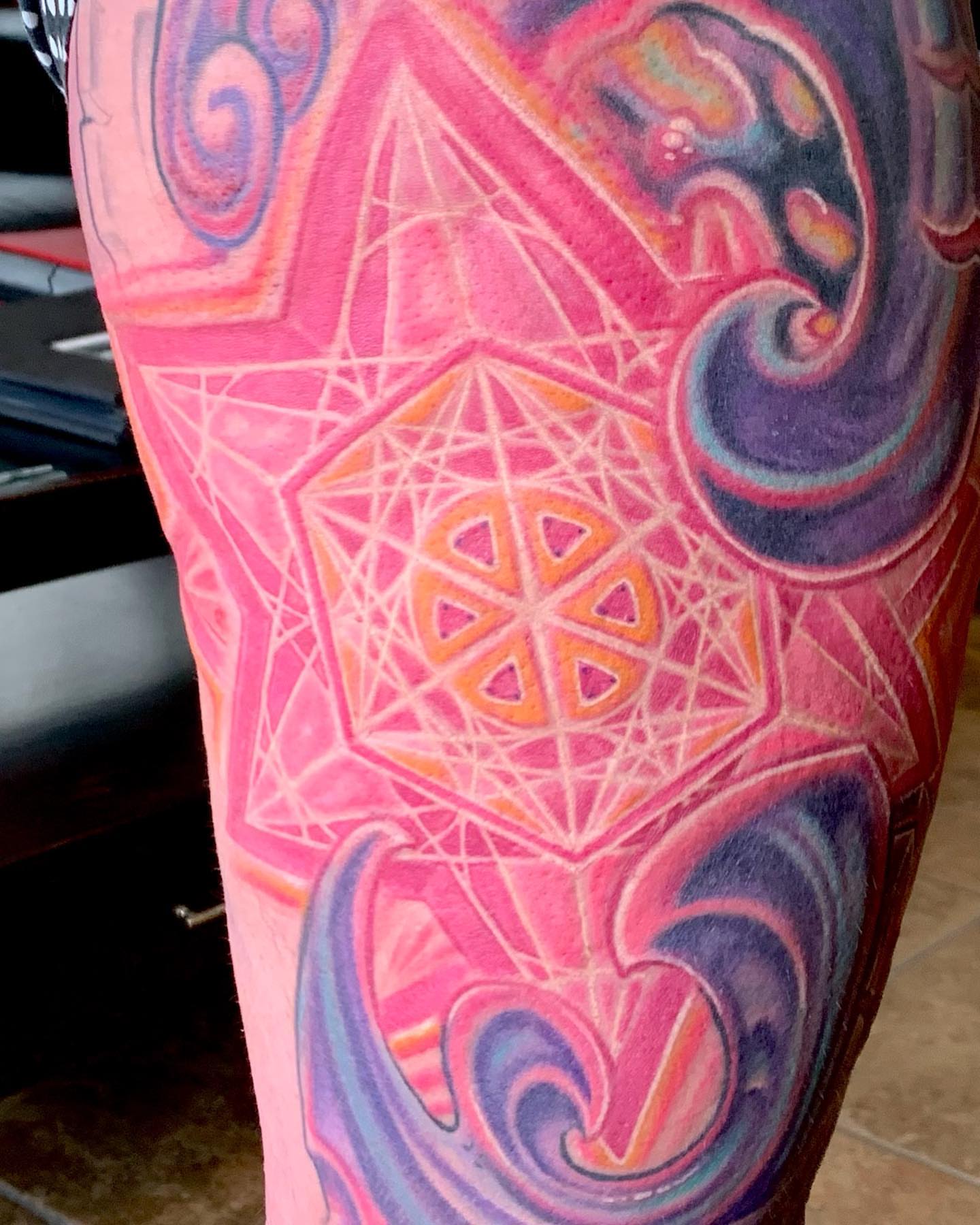 Geometric design geometric tattoo on the leg by Phil Robertson