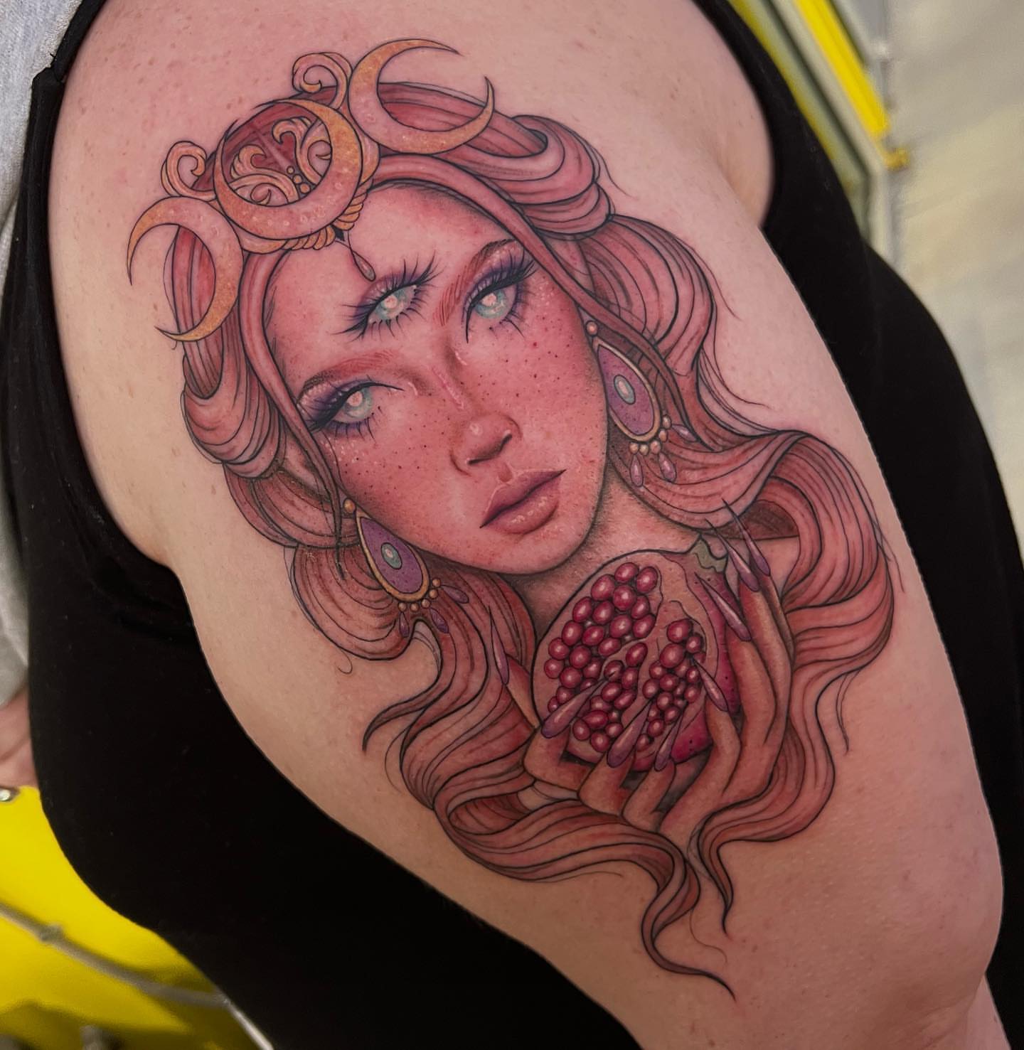 Woman with snakes realism tattoo on the shoulder by ✨ Jaden Belle Tattoos ✨