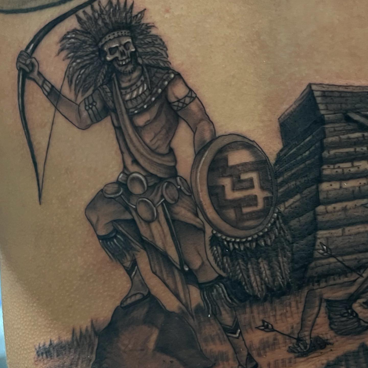 Indian warrior realism tattoo on the torso by Morgan Jones