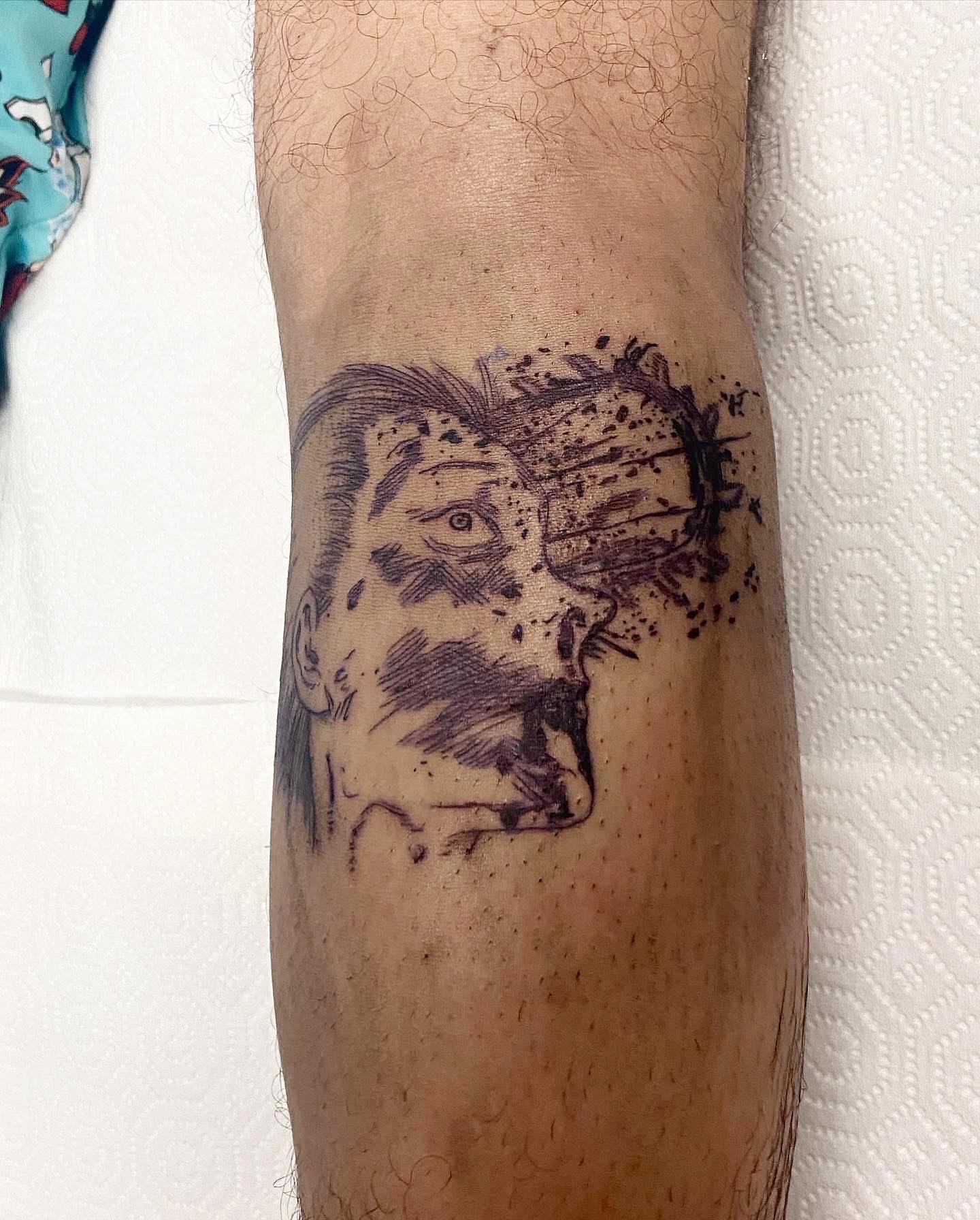 Portrait dotwork tattoo on the forearm by Mika