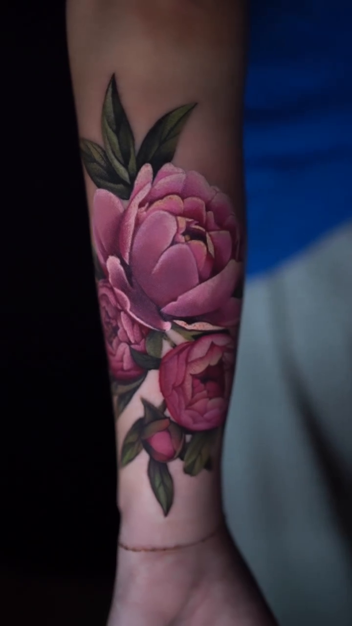 Peonies realism tattoo by Danny Madsen