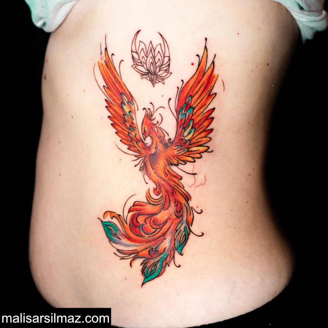 Phoenix watercolor tattoo on the ribs by Mali Sarsılmaz, Nicosia, Cyprus
