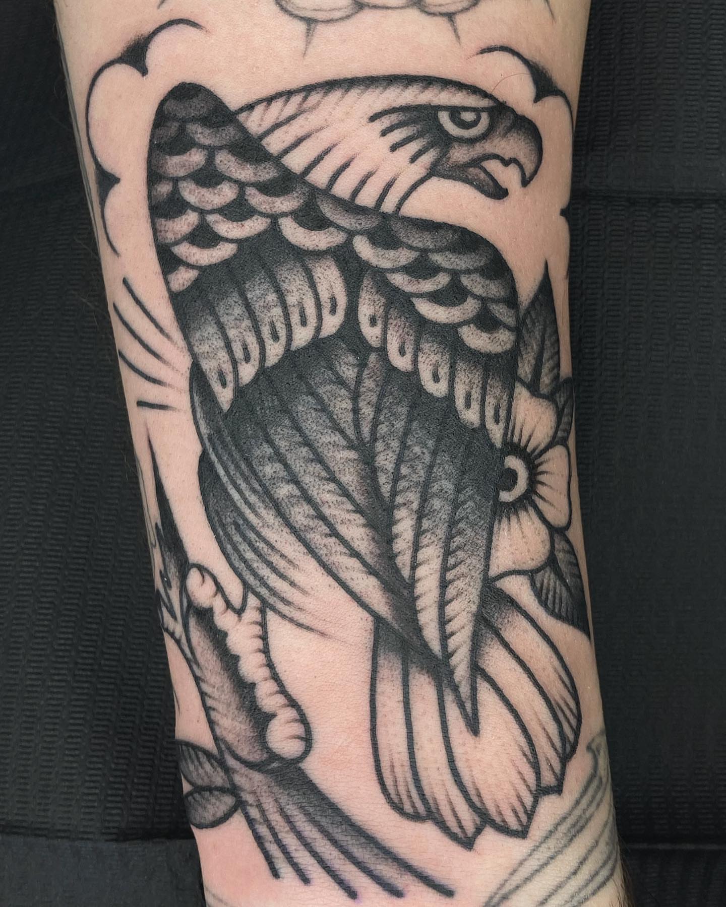 Eagle American traditional tattoo on the forearm by Rob Banks
