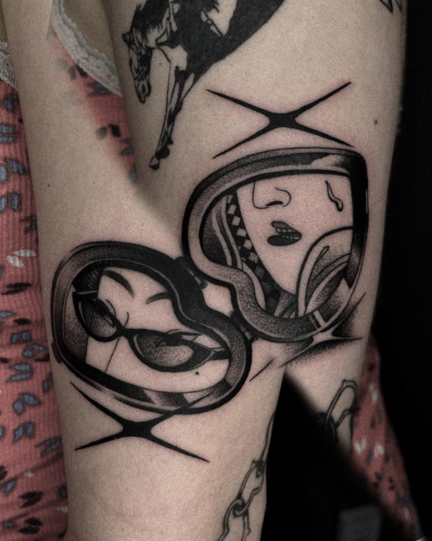Astronaut helmet geometric tattoo on the forearm by David Ha