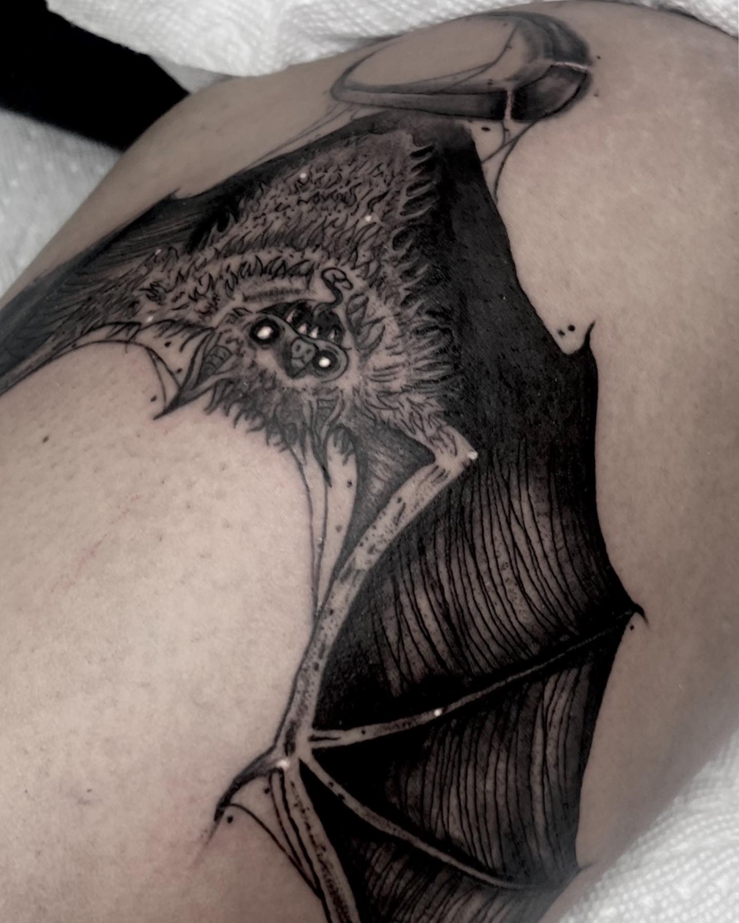 Bat black and grey tattoo on the shoulder by Las Vegas Tattoo ⚡️dark Art⚡️