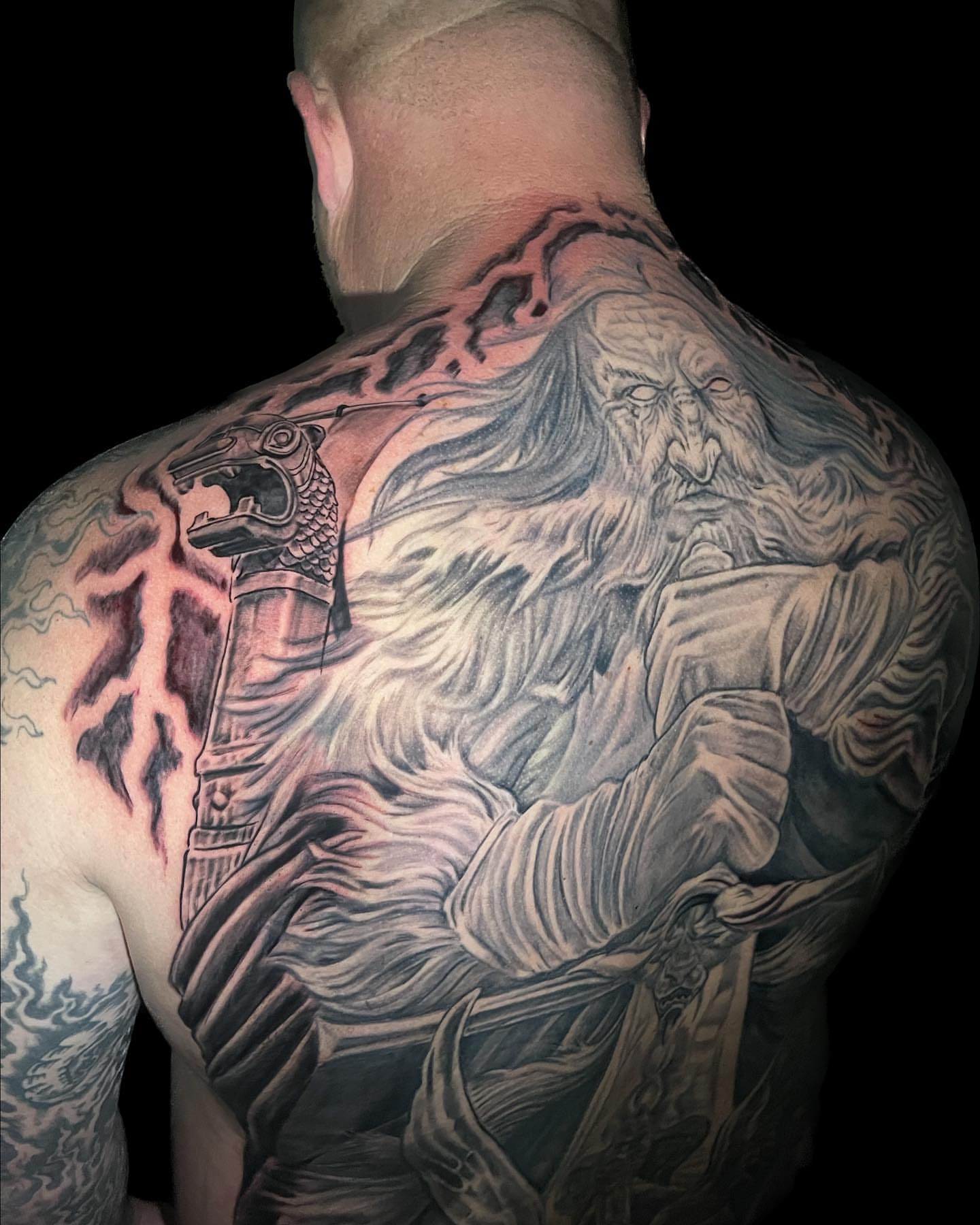 Viking warrior realism tattoo on the back by Ohio Realism Tattoo Artist