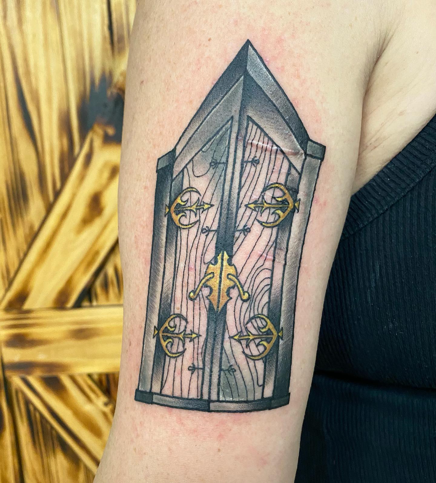 Gothic door geometric tattoo on the forearm by ππππππ ππππππ