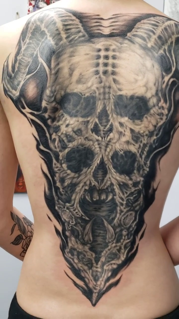 Biomechanical skull dark realism tattoo by Chicagoland Tattoo artist - Dany Rojas