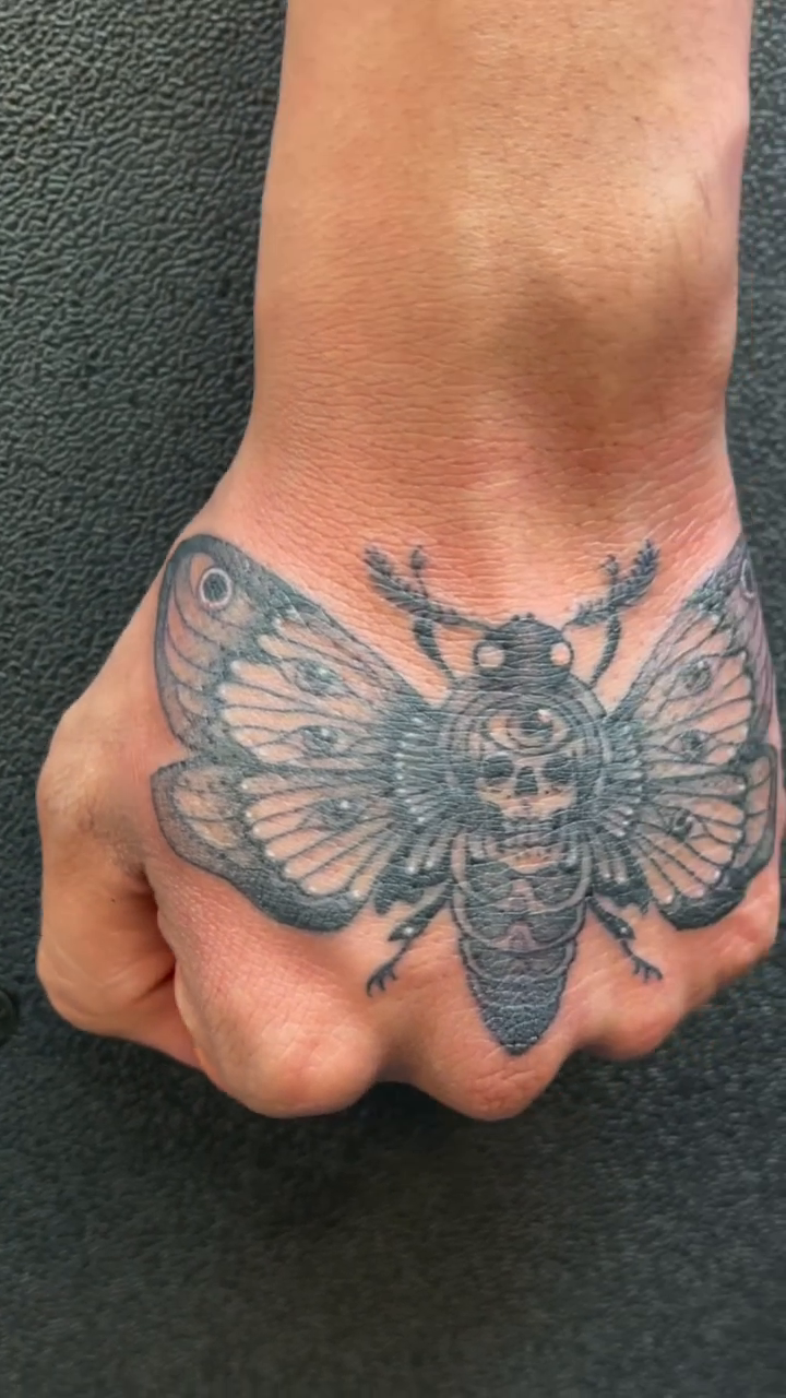 Moth with skull realism tattoo by ដេវី  និល - Davi Nil - Tattoo Artist