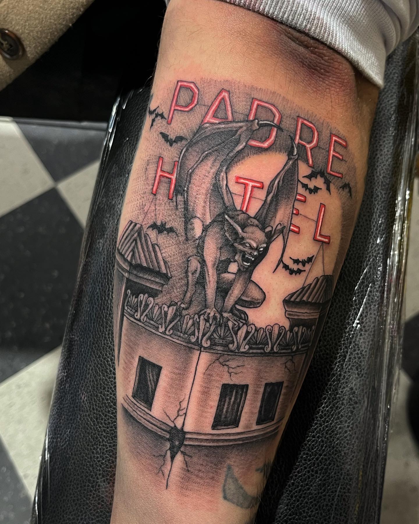 Padre Hotel realism tattoo on the forearm by Morgan Jones