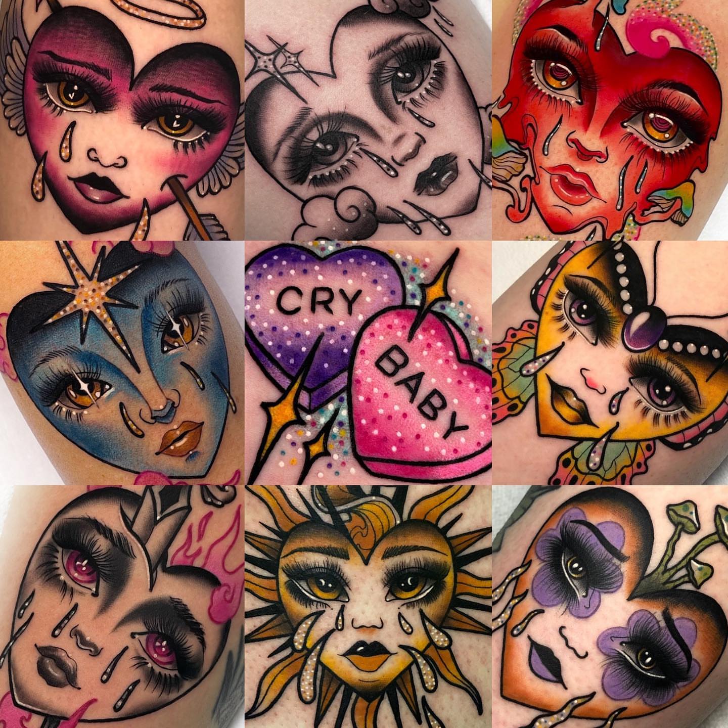 Tearful faces American traditional tattoo by 𝐊𝐚𝐫𝐚 𝐍𝐨𝐞𝐥, Dallas, Texas