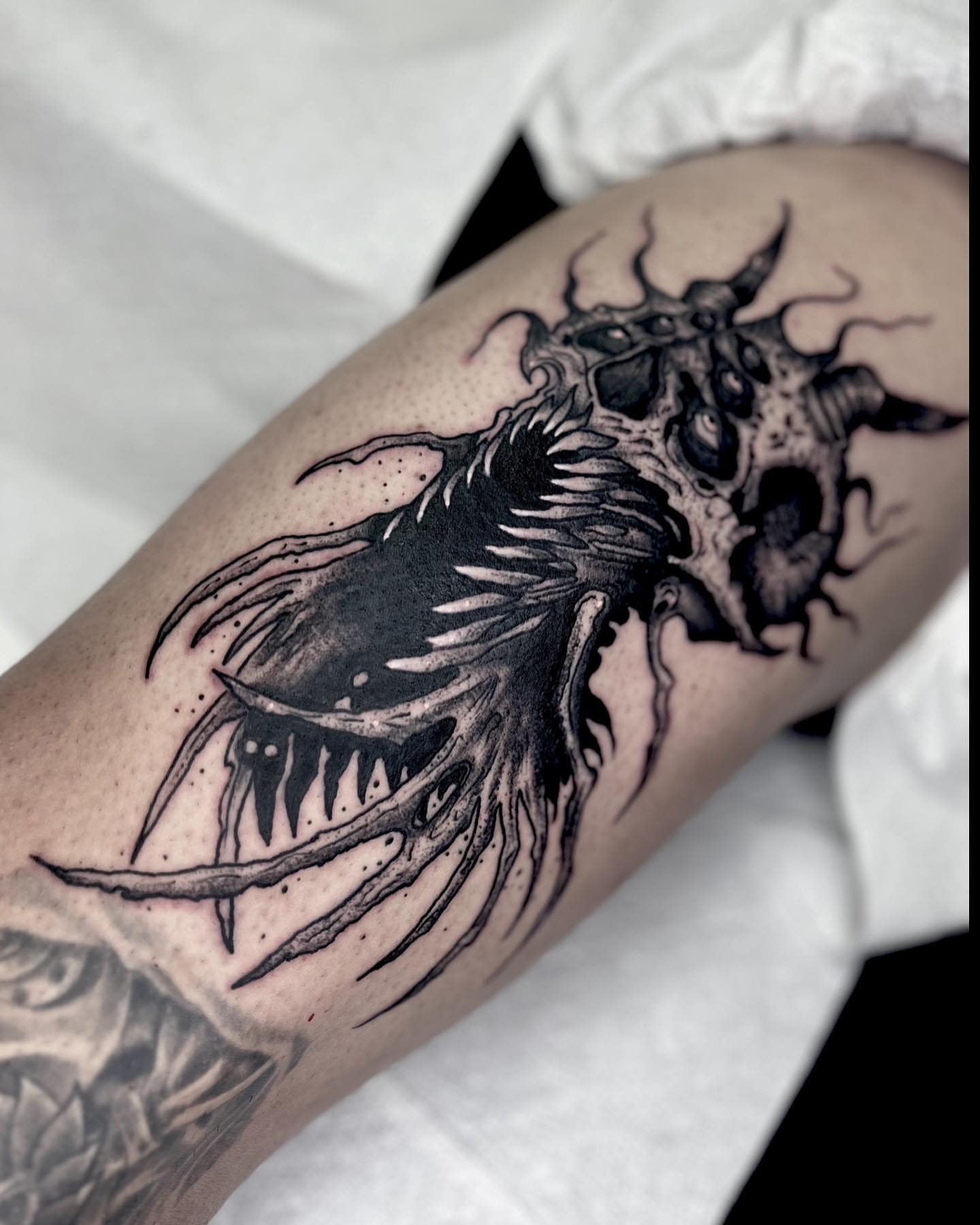 Skull with wings dotwork tattoo on the forearm by Las Vegas Tattoo ⚡️dark Art⚡️