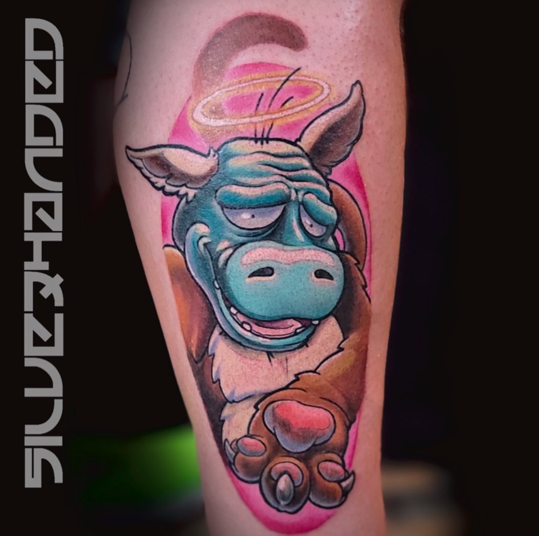Donkey new school tattoo on the forearm by Tj Silverhand