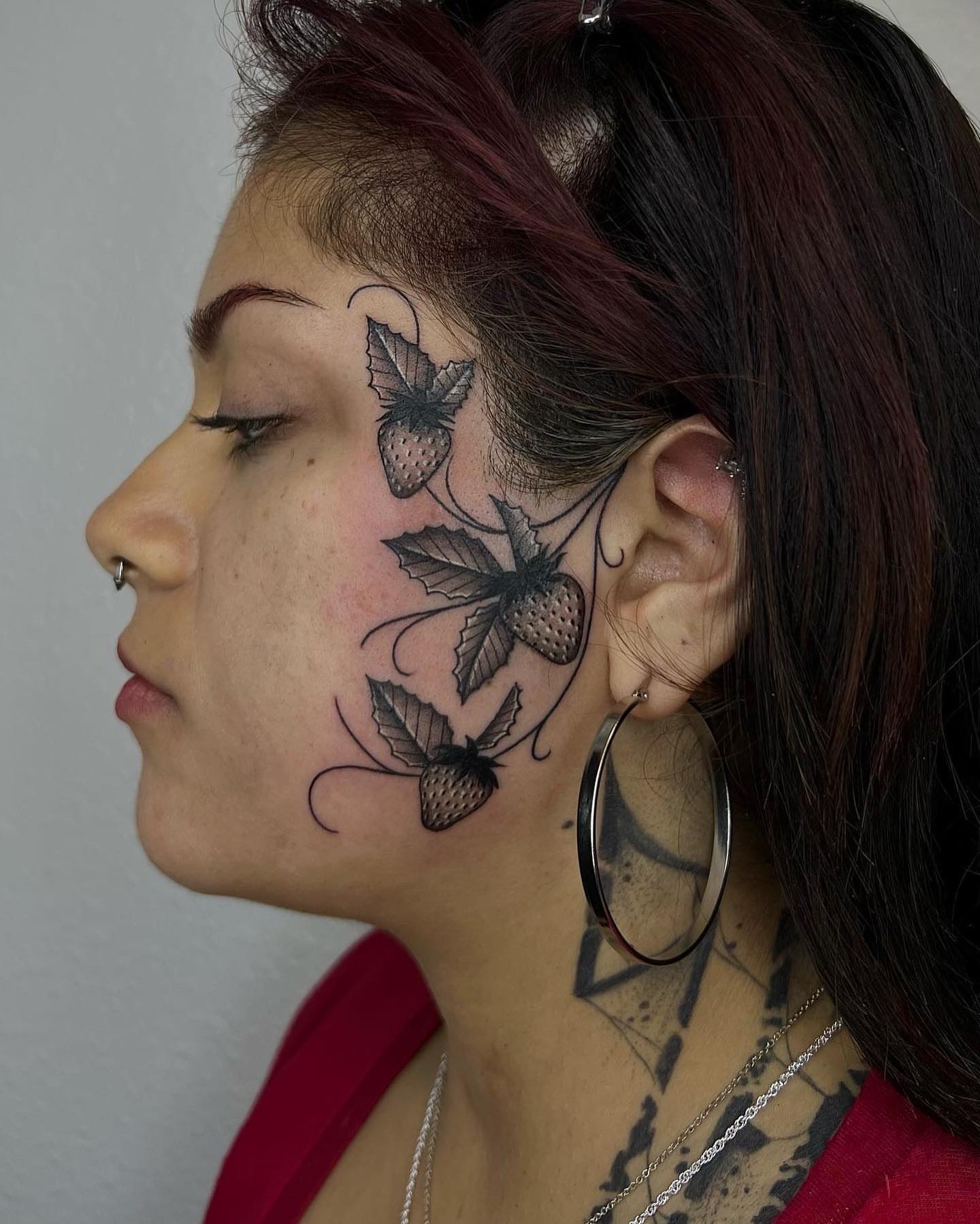 Strawberries and butterflies black and grey tattoo by Desirae✨