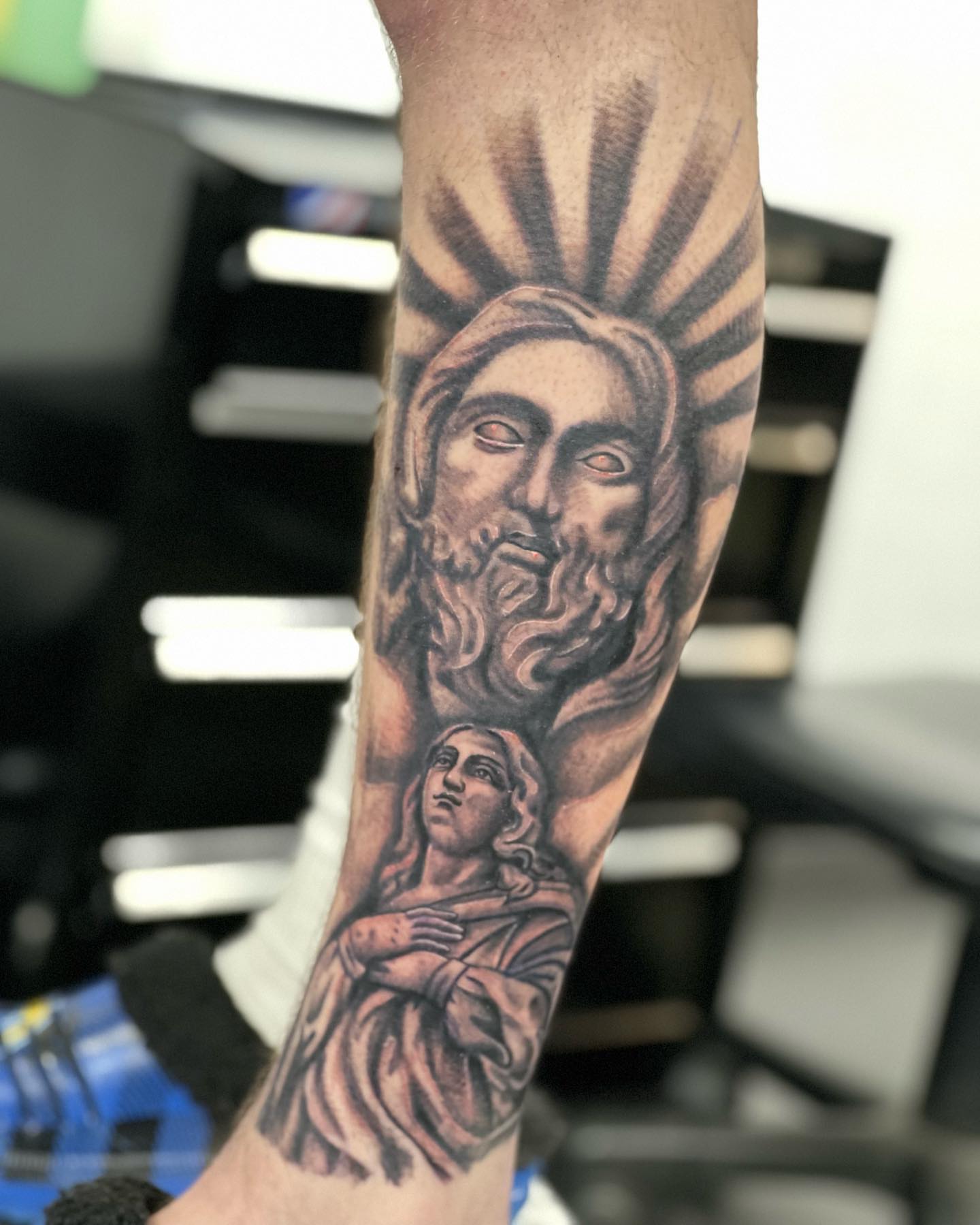 Religious figures realism tattoo on the forearm by 🔥Austin Burke 🔥TATTOO ARTIST