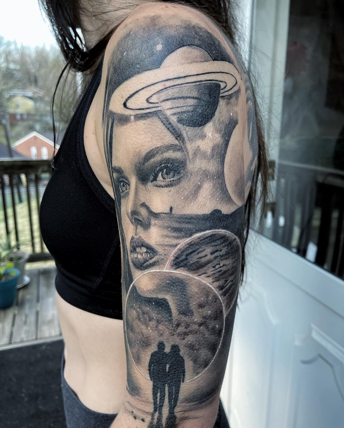 Space woman realism tattoo on the forearm by Antonio Massimino