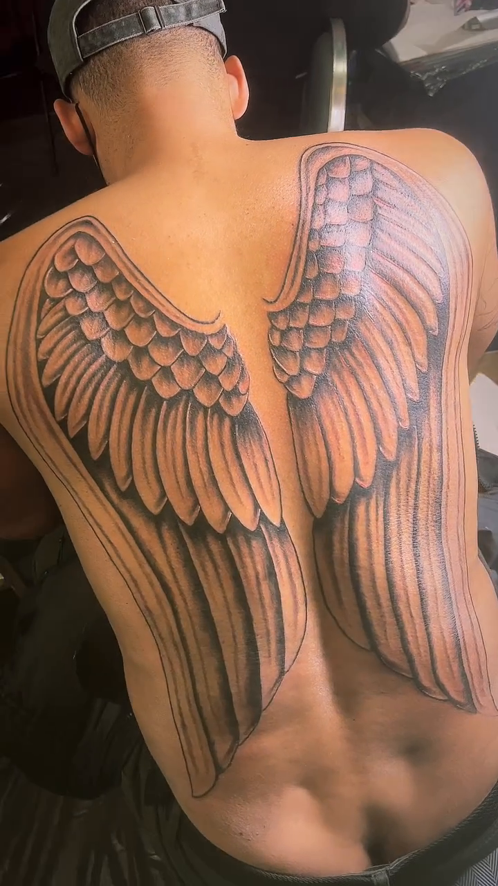 Angel wings realism tattoo by Myles Manuel Lopez, Phoenix, Arizona