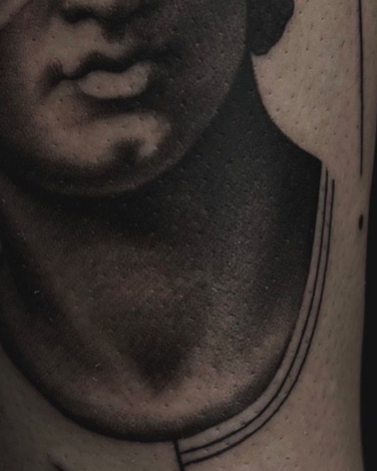 Neck black and grey tattoo on the neck by Madison Ast Tattoo