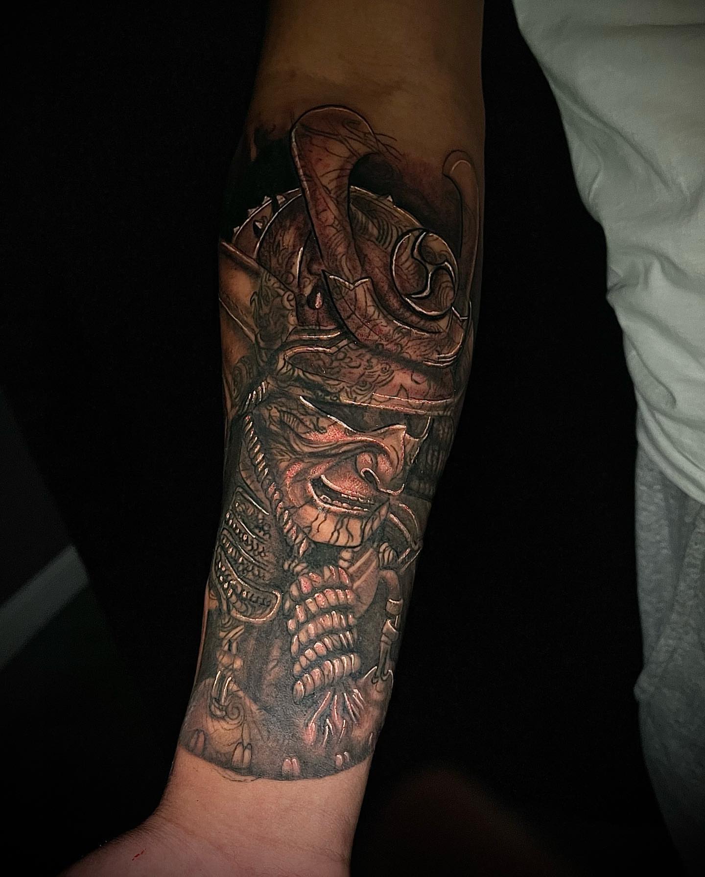 Samurai warrior realism tattoo on the forearm by BillydaKid
