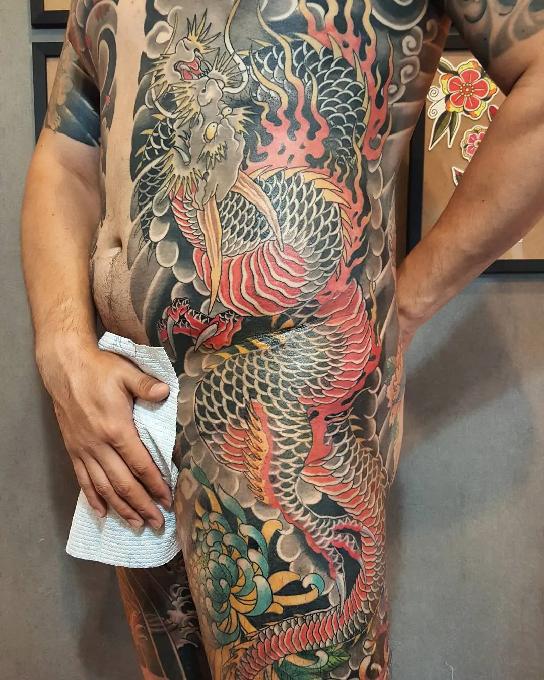 Dragon japanese irezumi tattoo on the torso by zamix_traditional, San Francisco, California