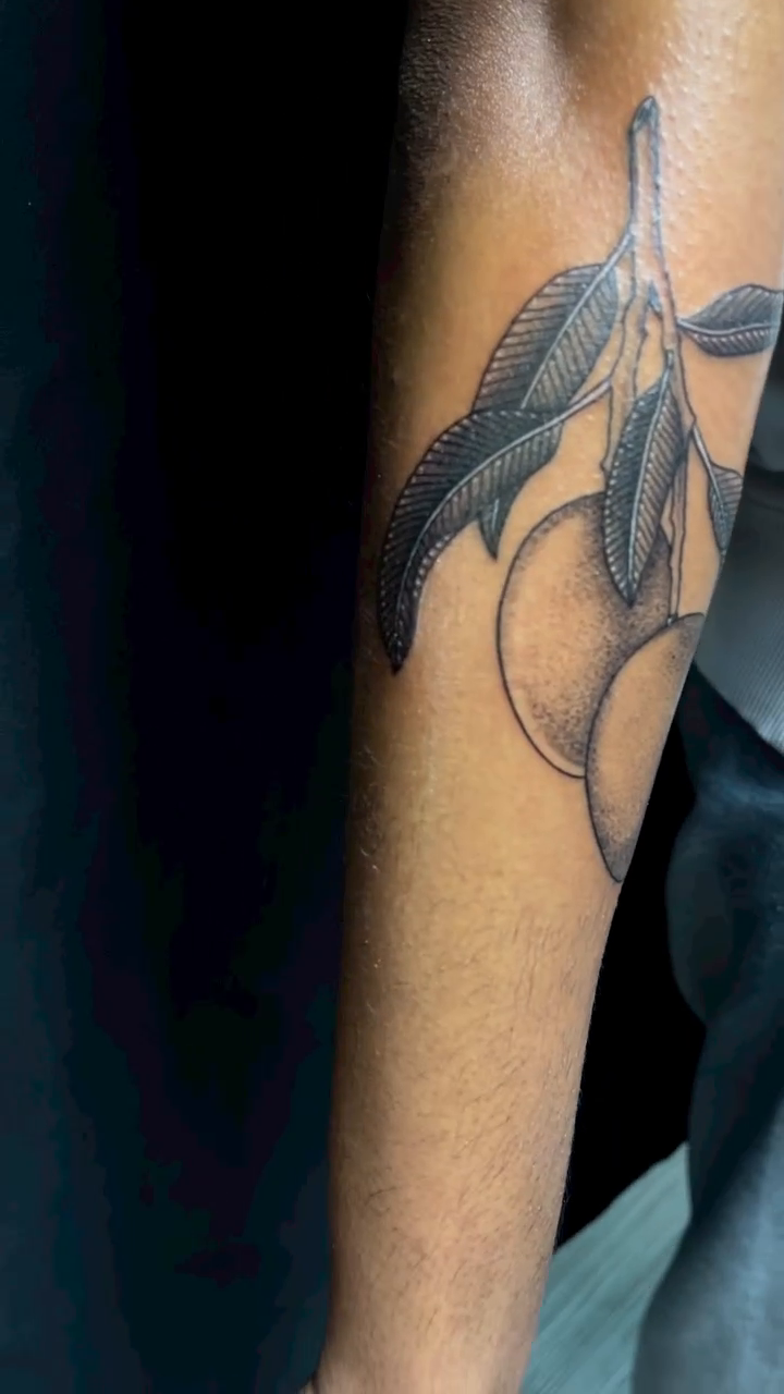 Peach branch realism tattoo by ដេវី  និល - Davi Nil - Tattoo Artist