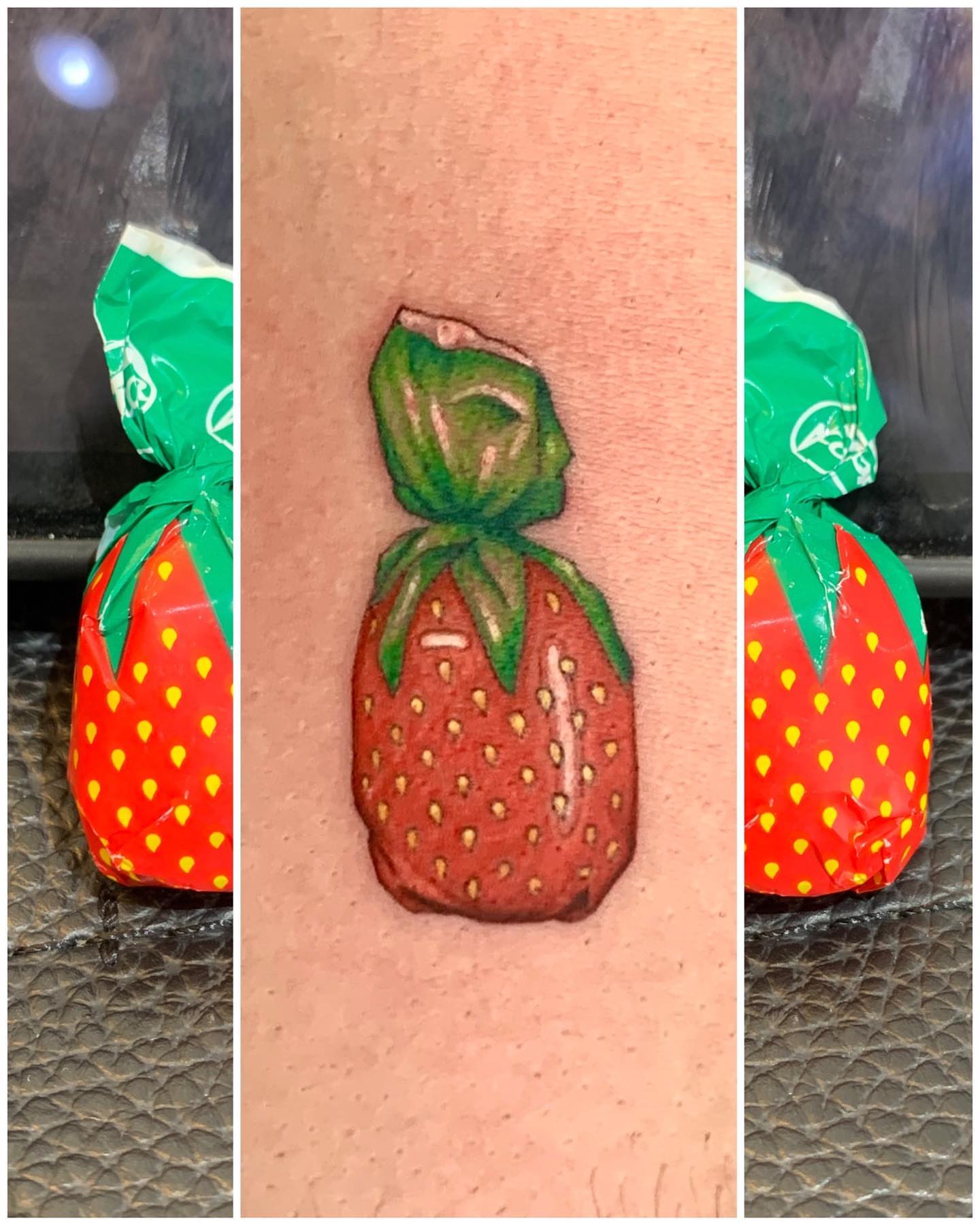 Strawberry realism tattoo on the forearm by Mike G.
