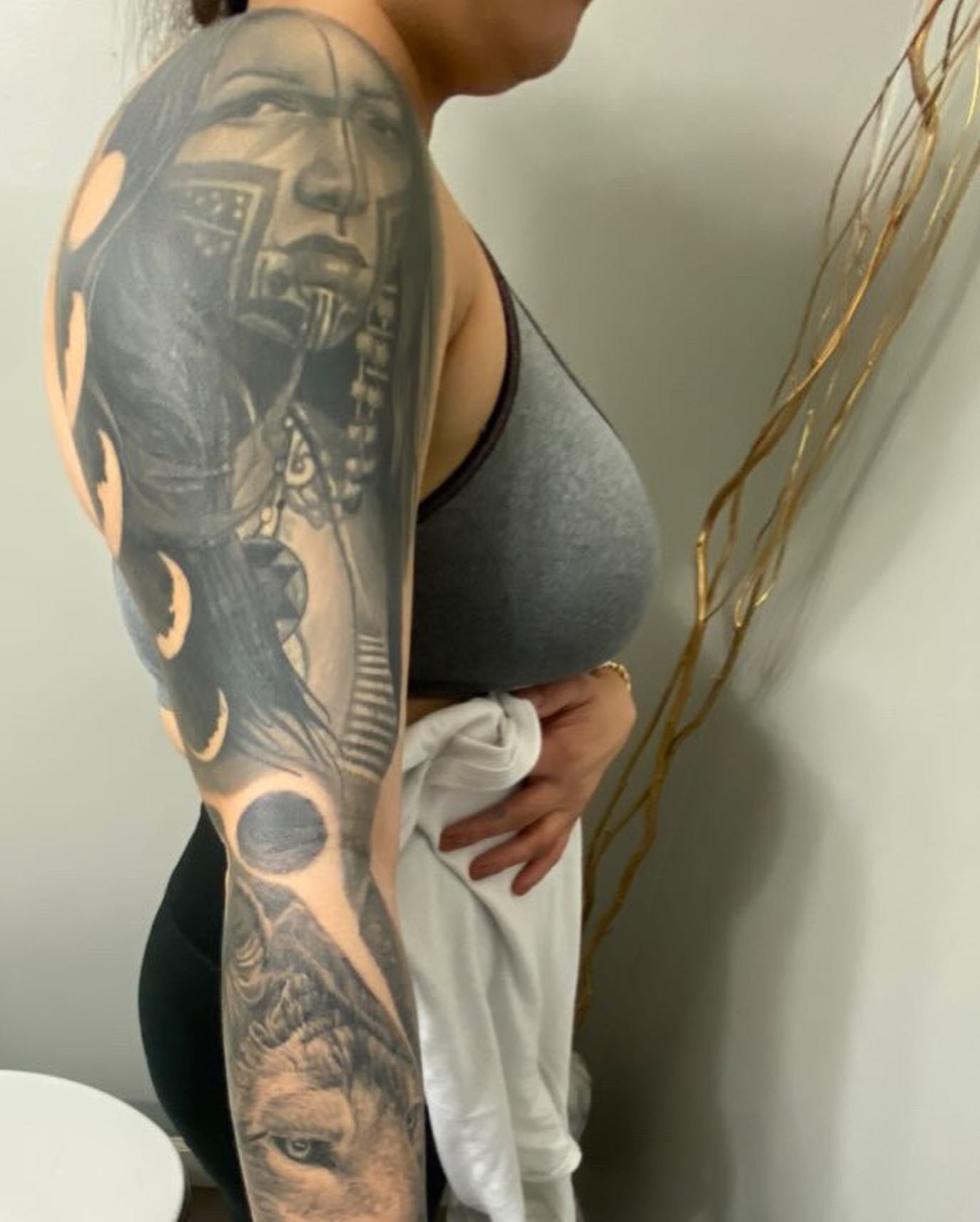 Indigenous woman realism tattoo on the upper arm by Sirvonesmithtattoos@gmail.com