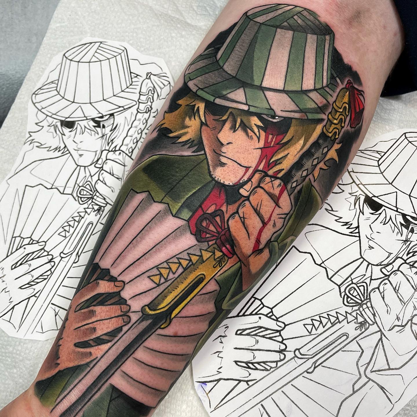 Samurai warrior anime tattoo on the forearm by Bold Anime Tattoos