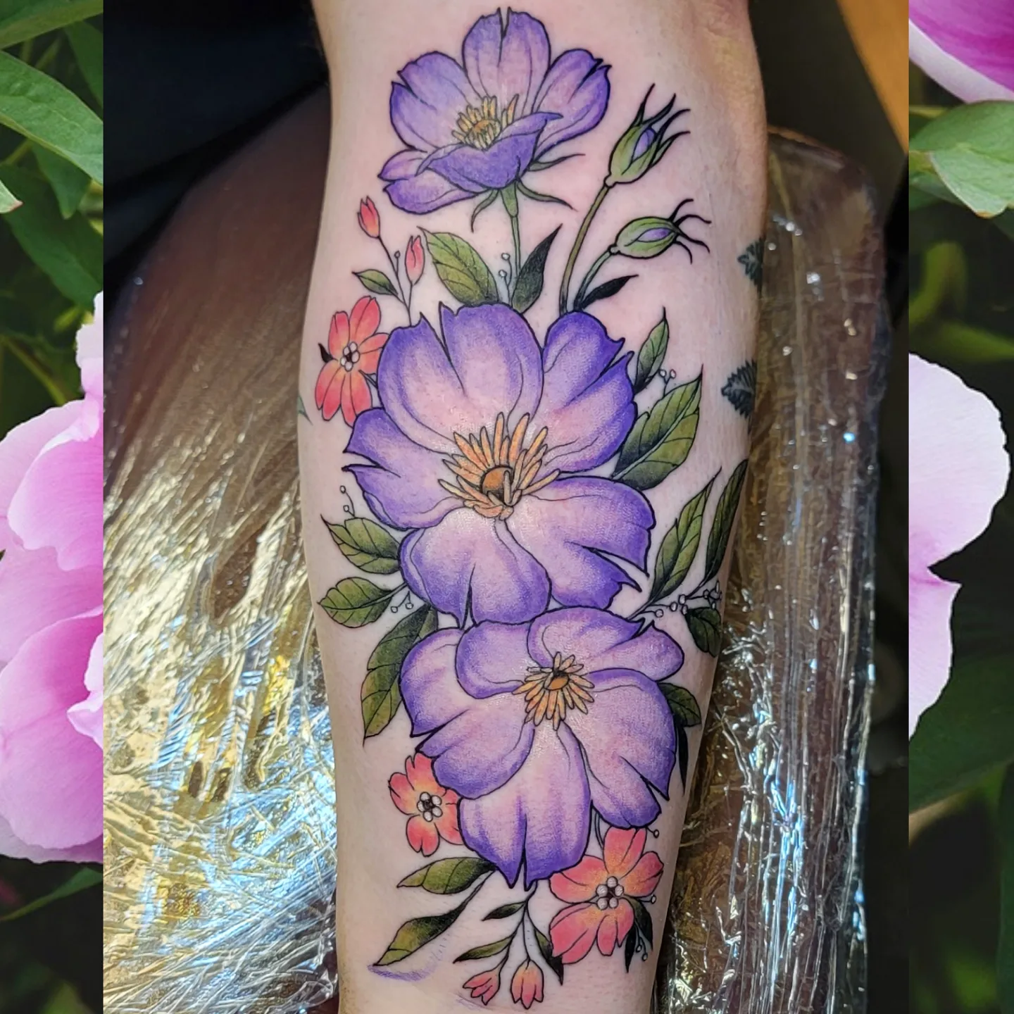 Flowers watercolor tattoo on the forearm by ๐๏ธ, Ashland, Virginia