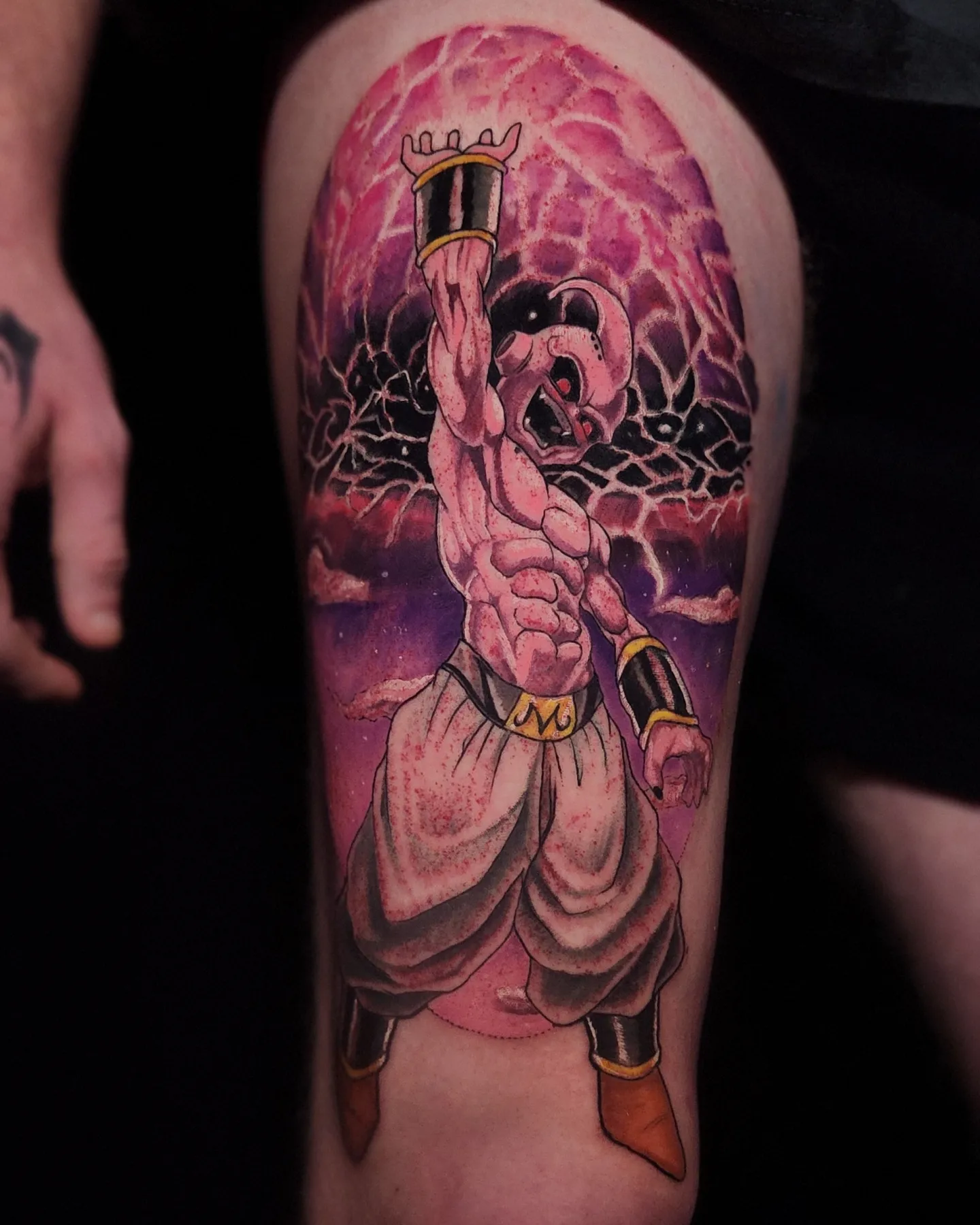 Muscular character anime tattoo on the forearm by Tyler Cromwell